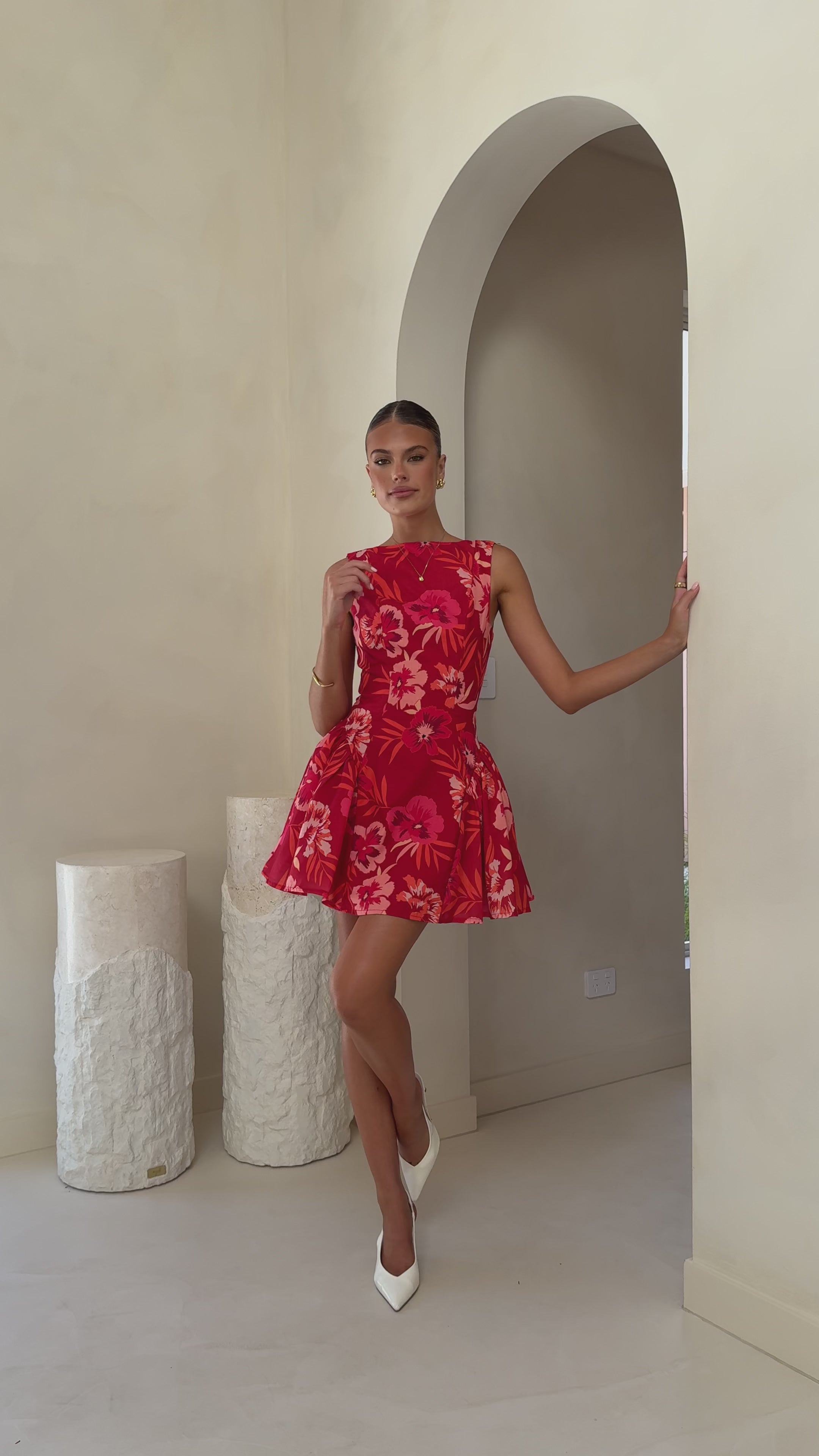 Load video: Canika Mini Dress - Red Floral - Billy J