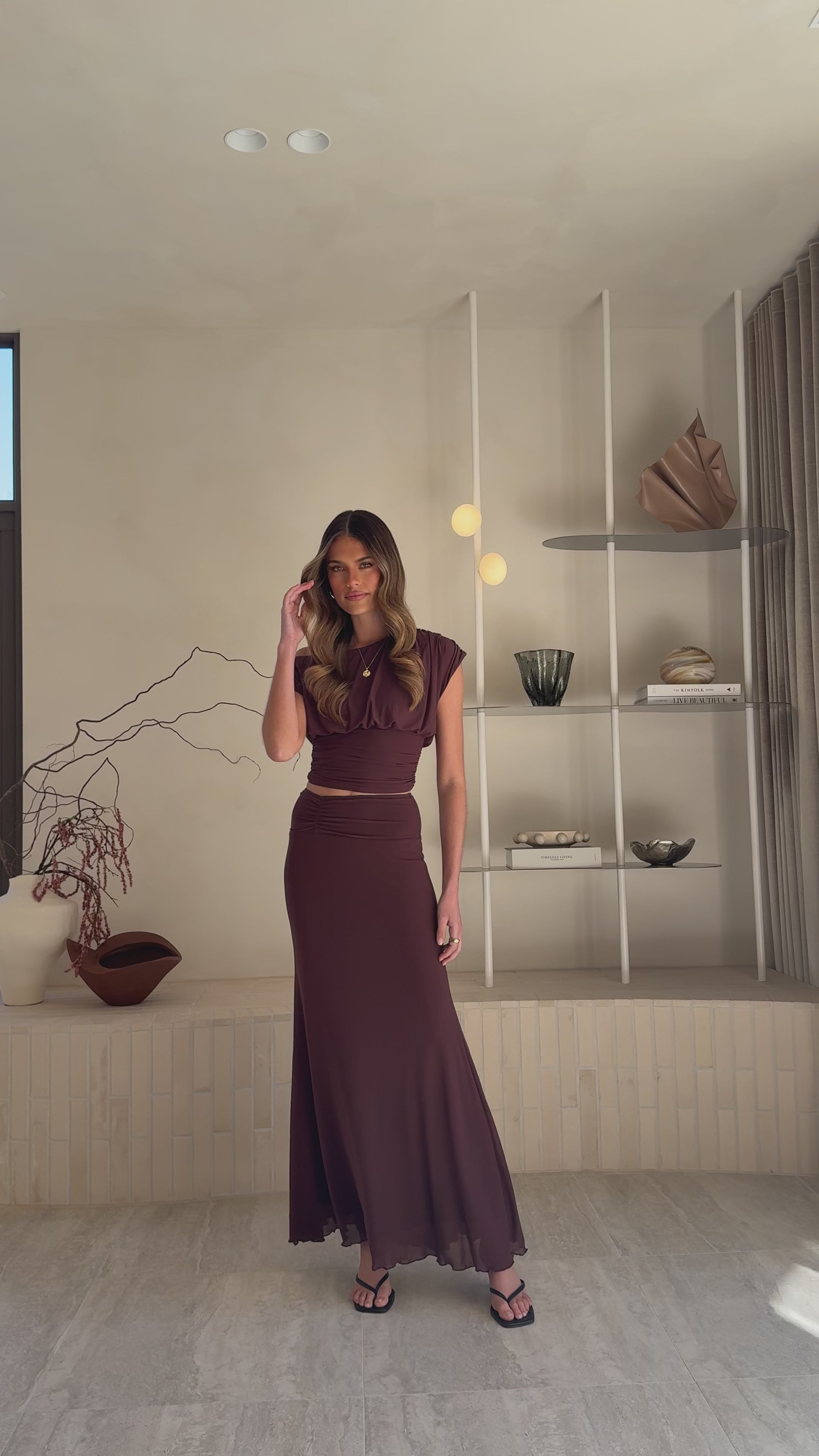 Load video: Debby Maxi Skirt - Chocolate - Billy J