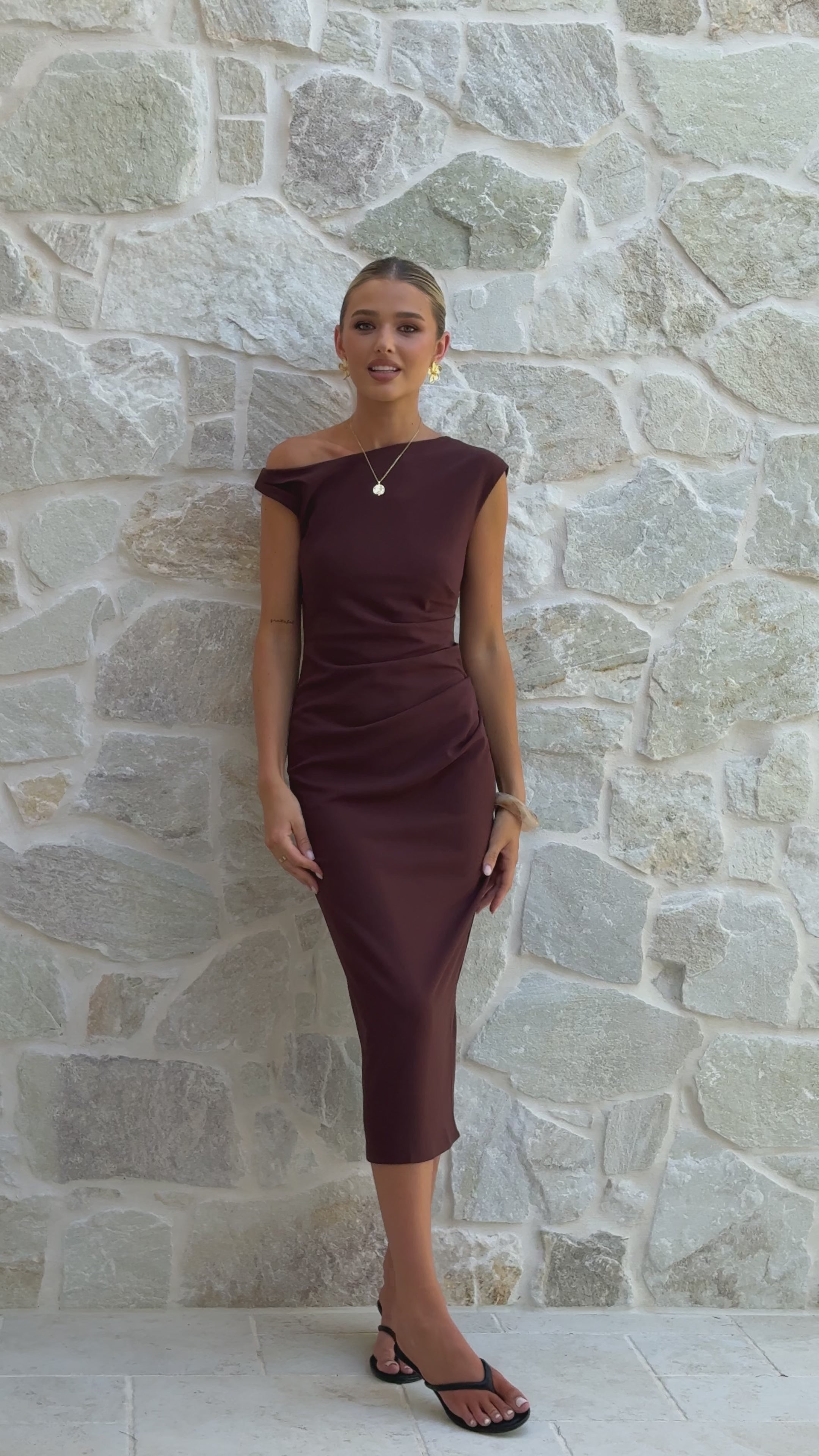 Load video: Lilah Midi Dress - Chocolate - Billy J
