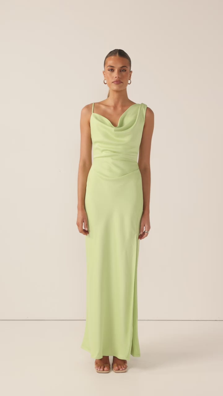 Load video: Iris Asymmetrical Maxi Dress - Key Lime