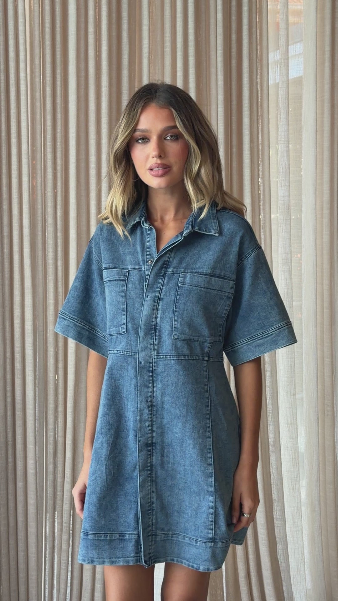 Load video: Reece Mini Dress - Denim - Billy J