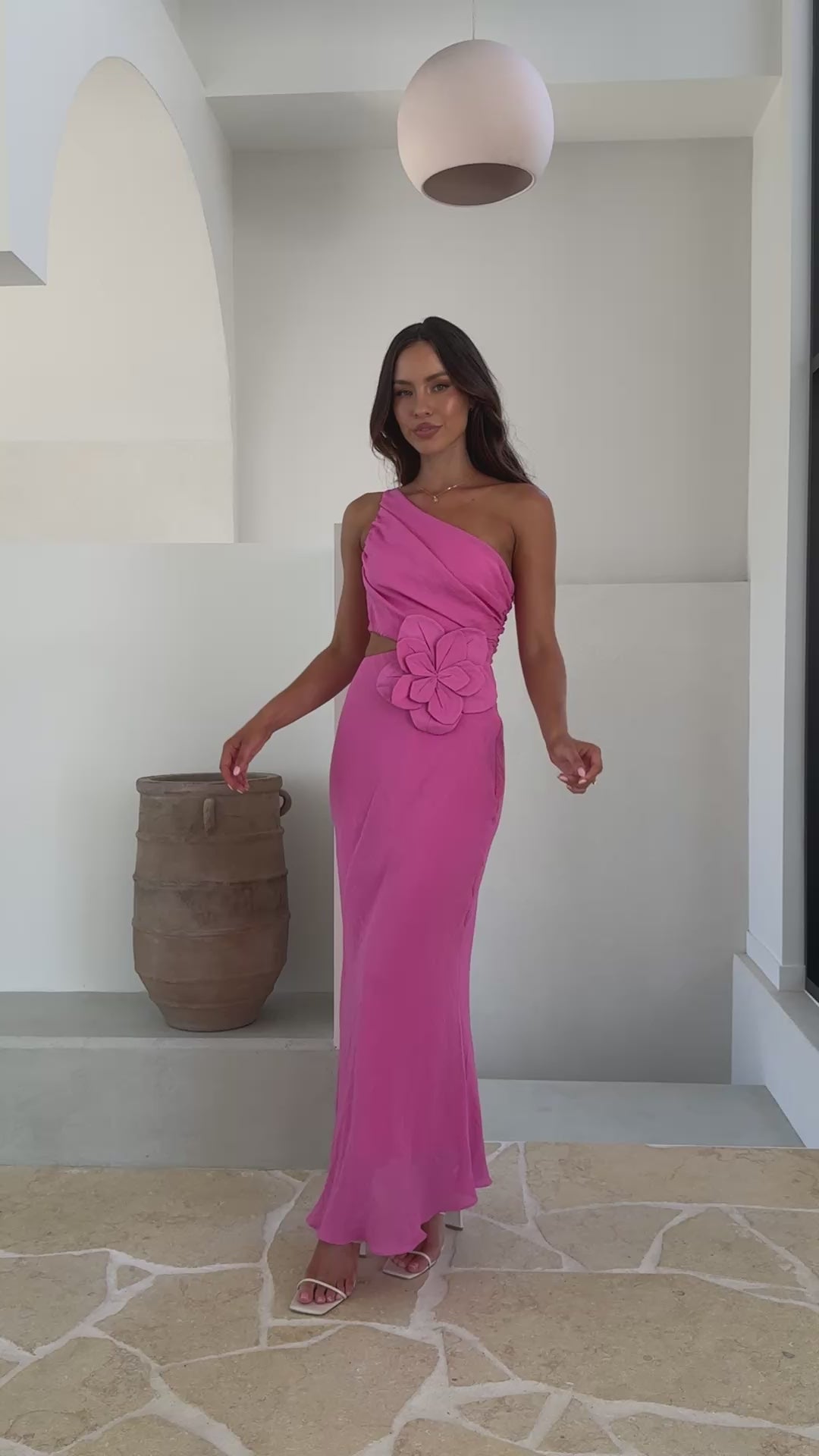 Bloom One Shoulder Cut Out Maxi Dress - Hot Pink - Buy Women's Maxi Dresses 