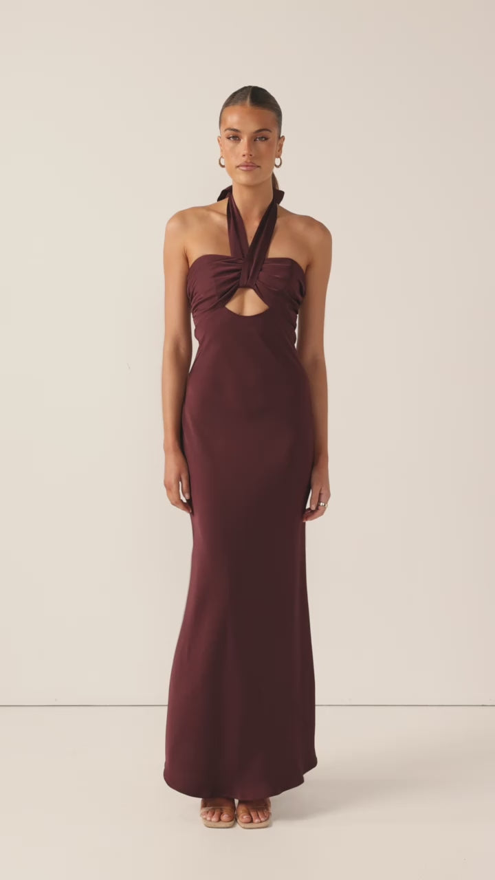 Load video: Grace Halter Maxi Dress - Chocolate - Billy J