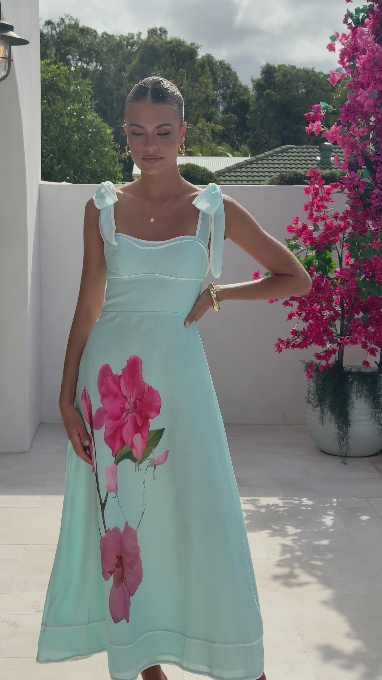 Beverly Maxi Dress - Blue/Pink Floral - Billy J