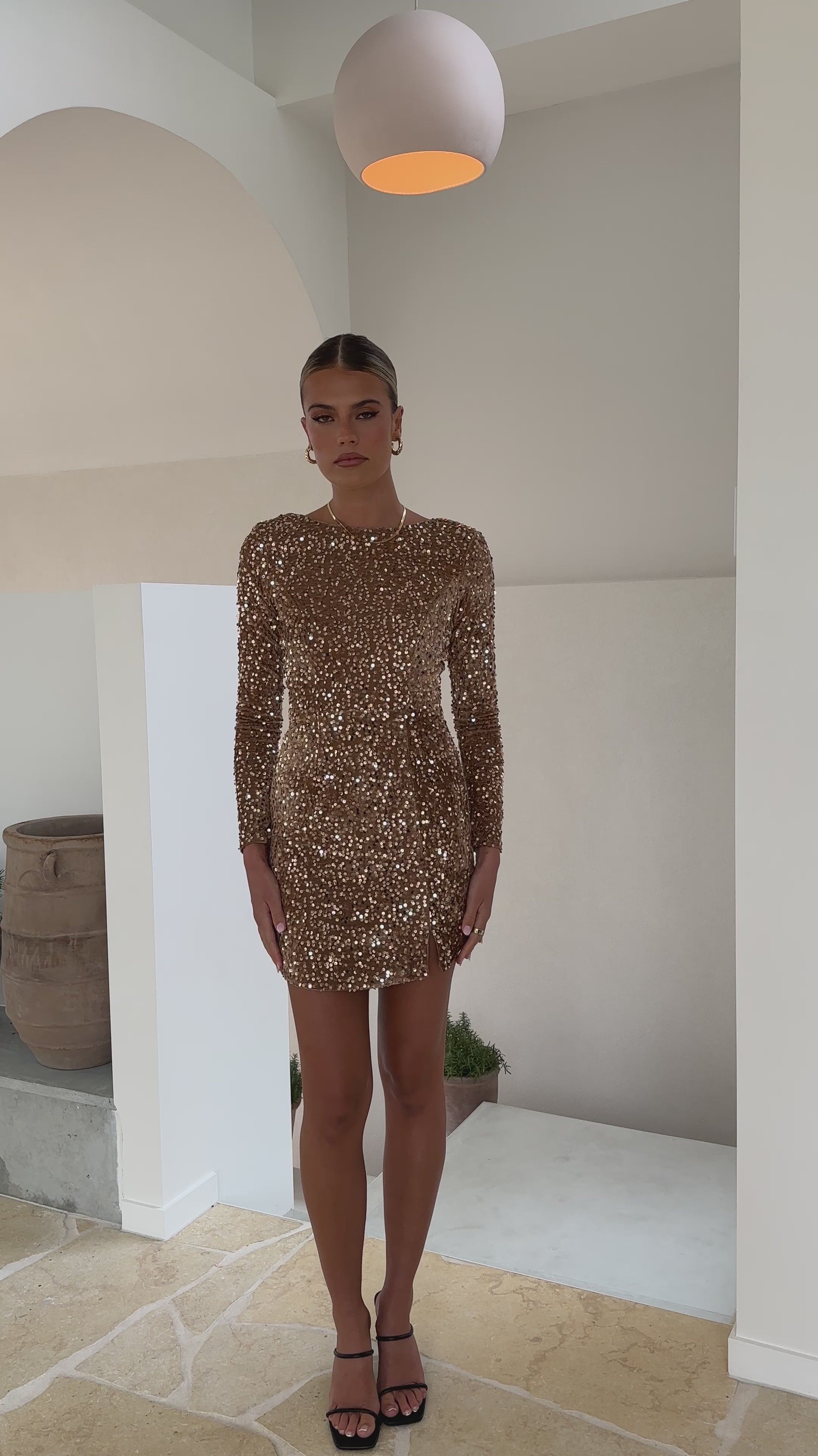Load video: Felicia Mini Dress - Gold - Billy J