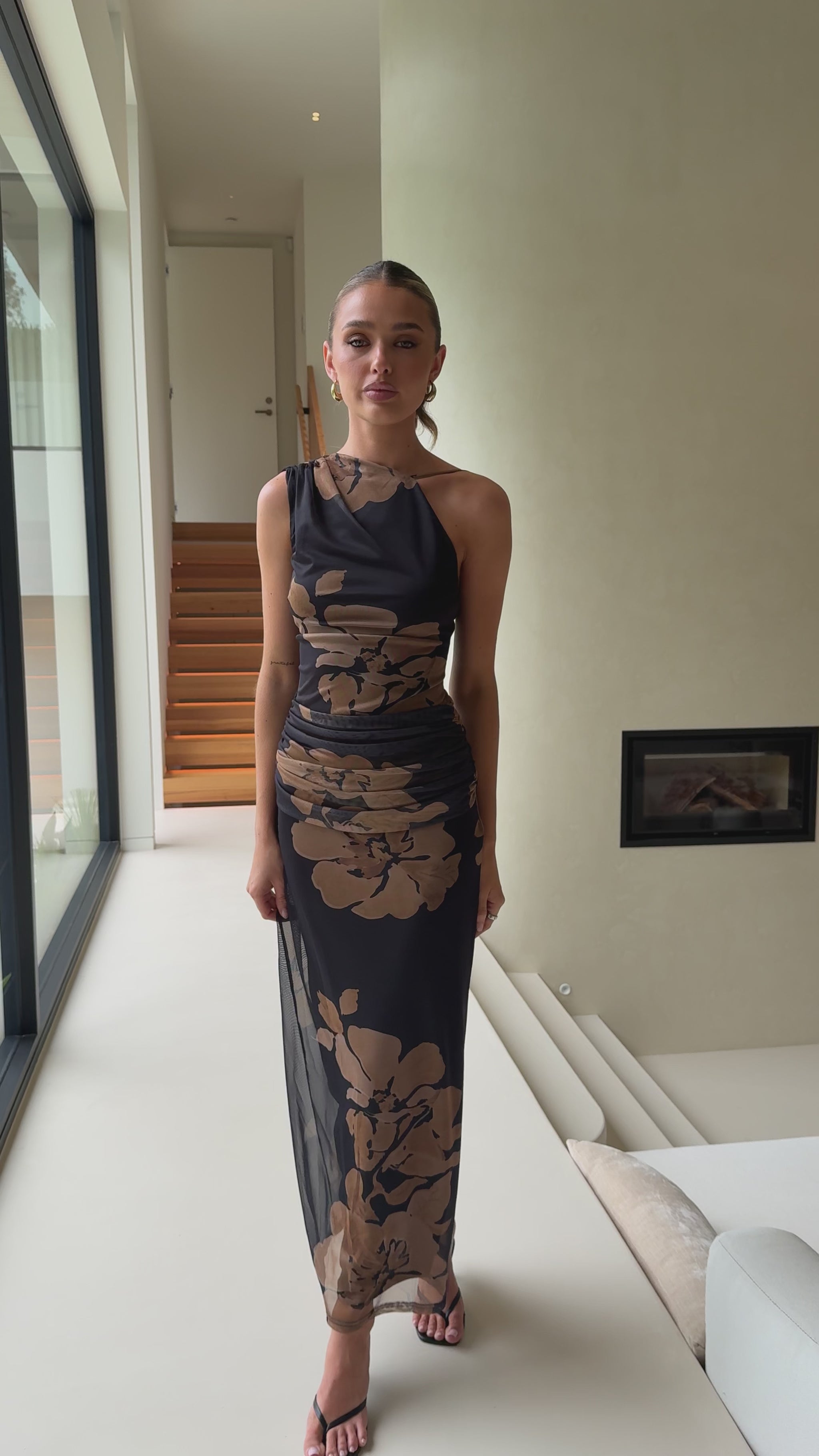 Evelyn Maxi Dress - Black/Brown Floral - Billy J