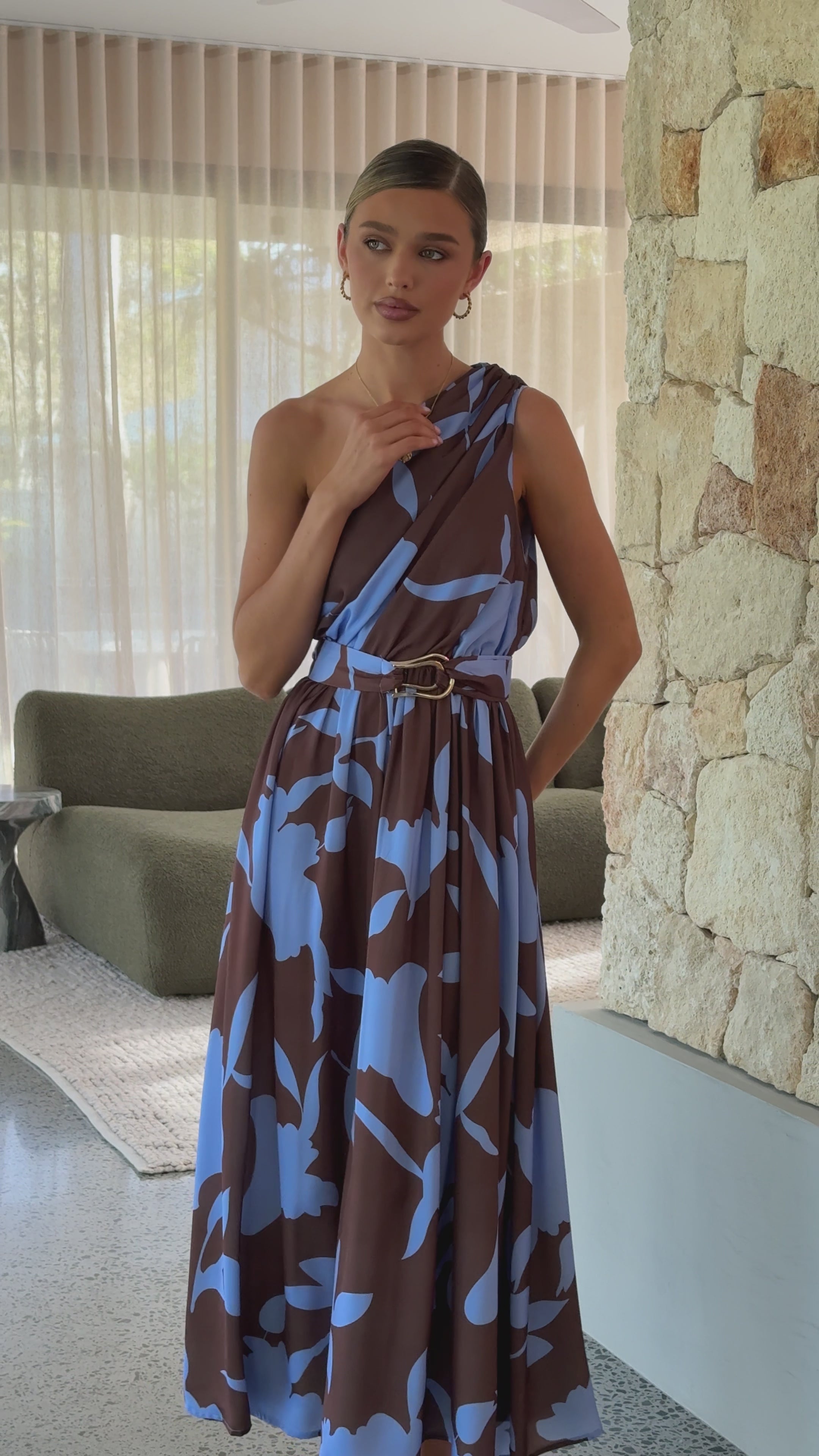 Load video: Hadas Maxi Dress - Chocolate/Blue Print - Billy J