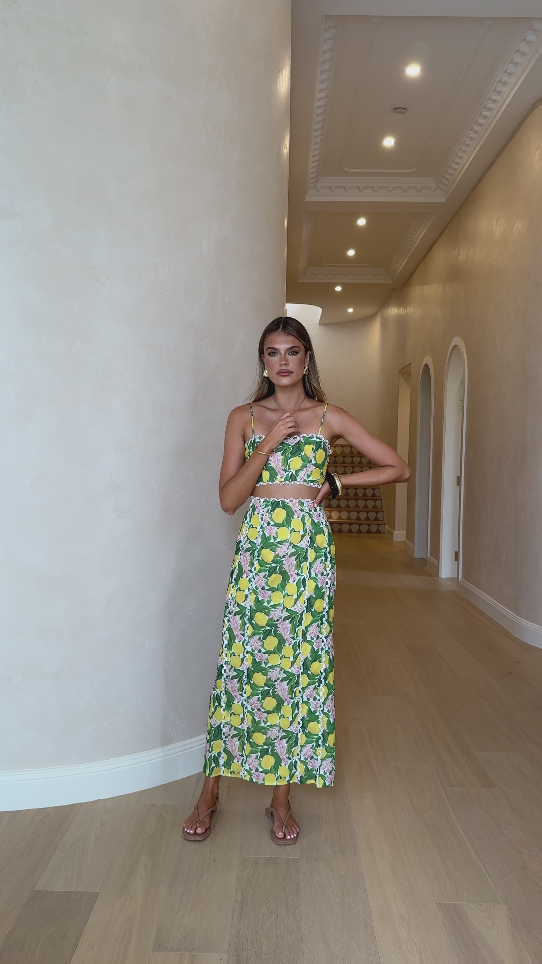 Load video: Nova Maxi Skirt - Lemon Print - Billy J