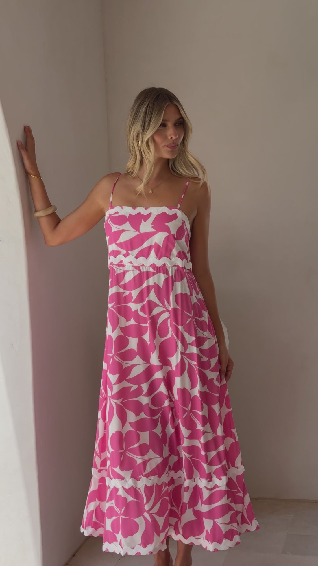 Seraphina Midi Dress - Fuchsia/White Print - Billy J