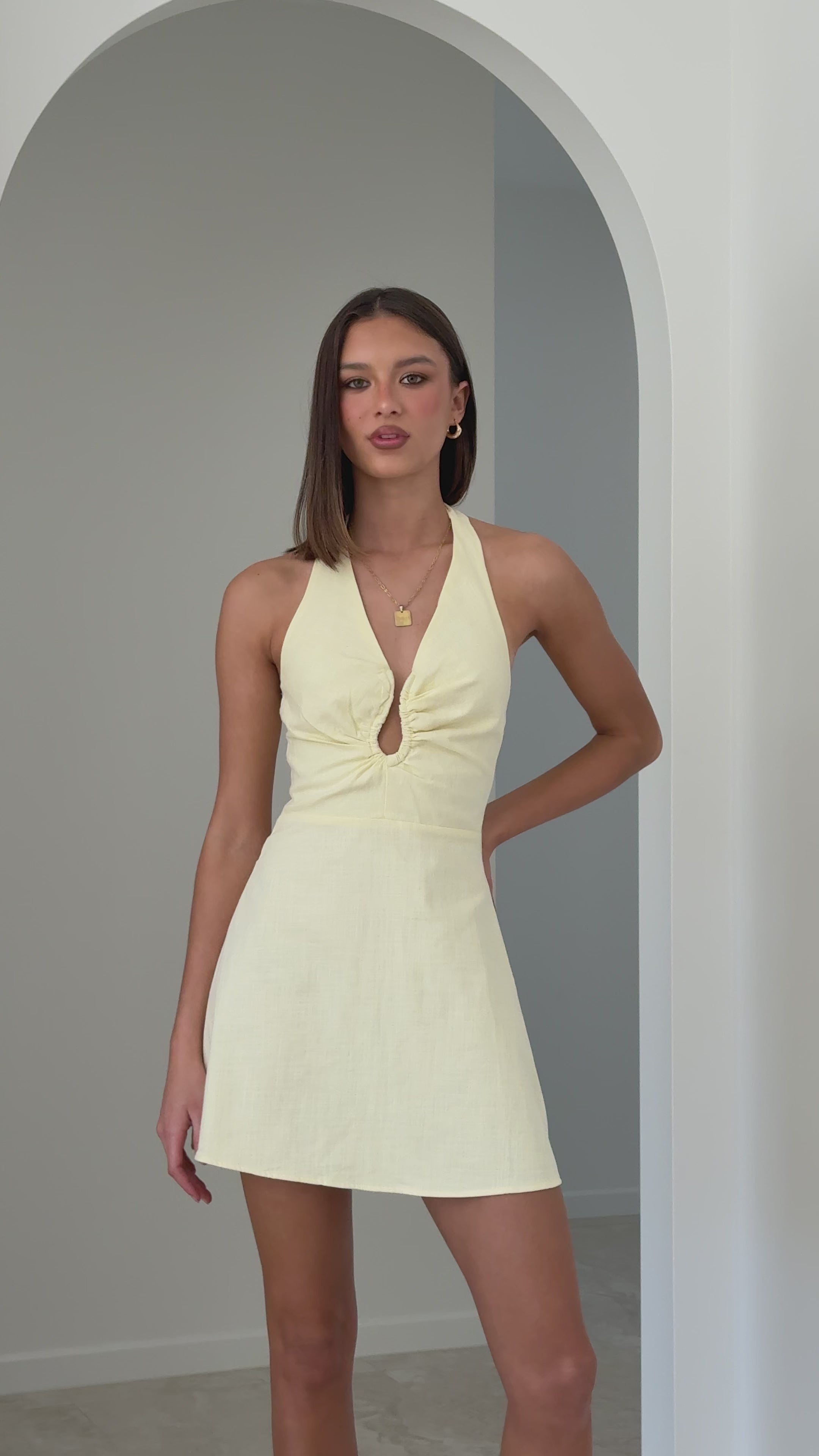 Load video: Tarlie Mini Dress - Yellow - Billy J
