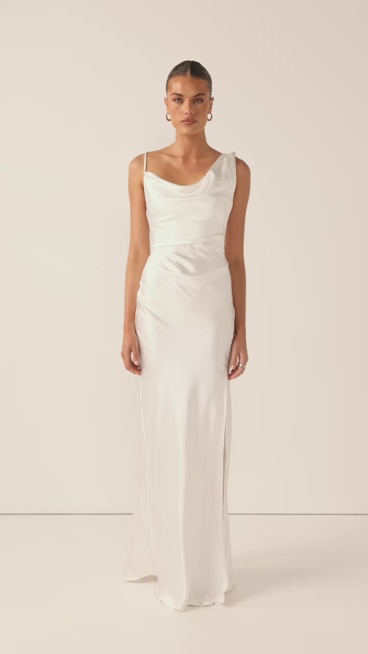 Load video: Iris Asymmetrical Maxi Dress - Ivory