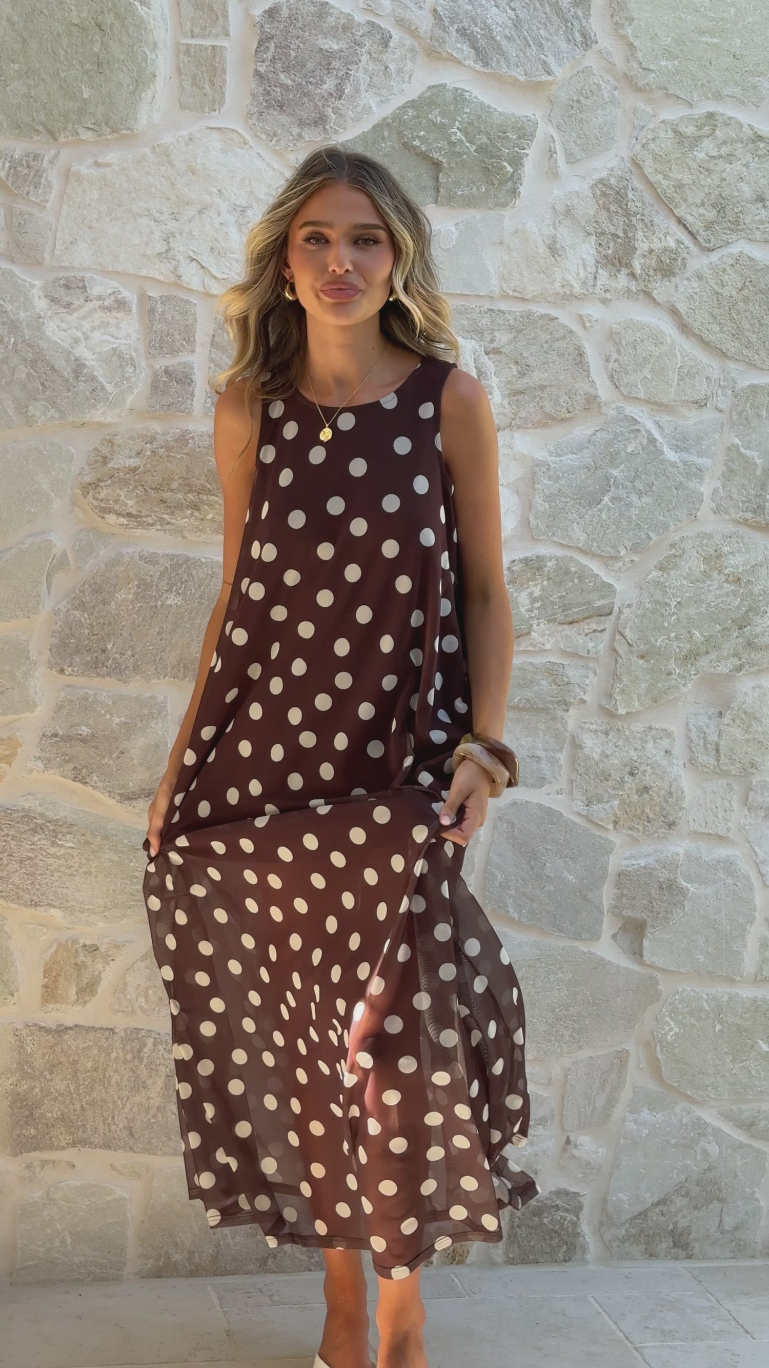Amryn Maxi Dress - Choc/White Polka Dot - Billy J