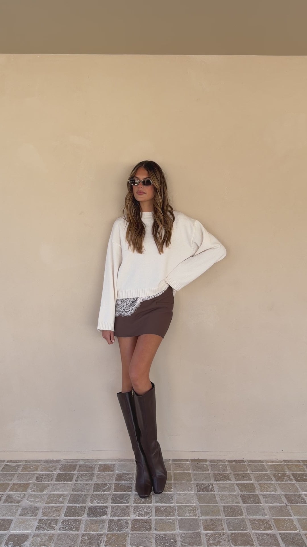 Load video: Kylan Lace Trim Sweater - Cream - Billy J