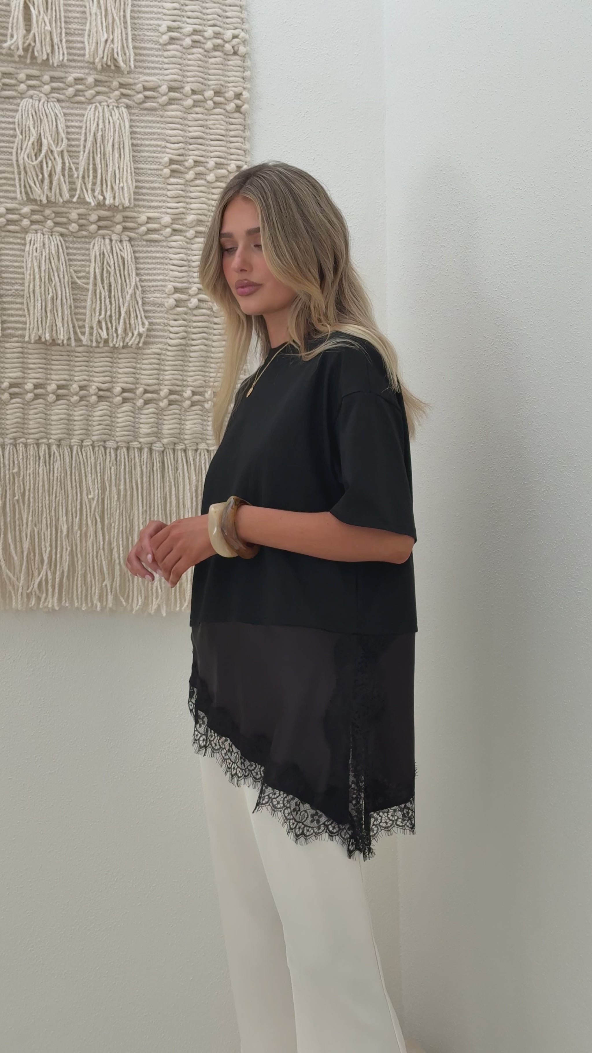 Mirandah Satin Panel T-Shirt - Black - Billy J