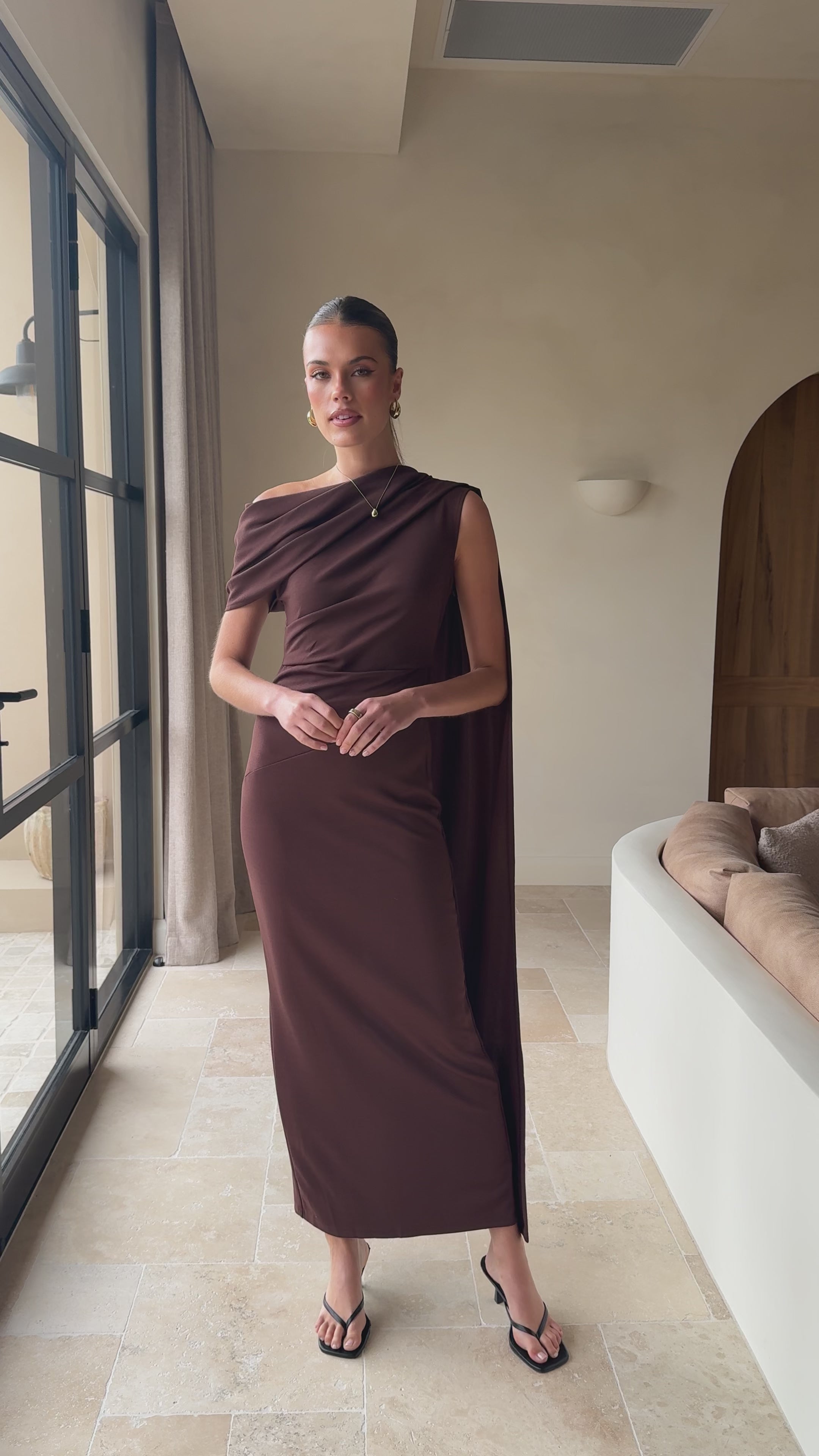 Load video: Delilah Maxi Dress - Chocolate - Billy J