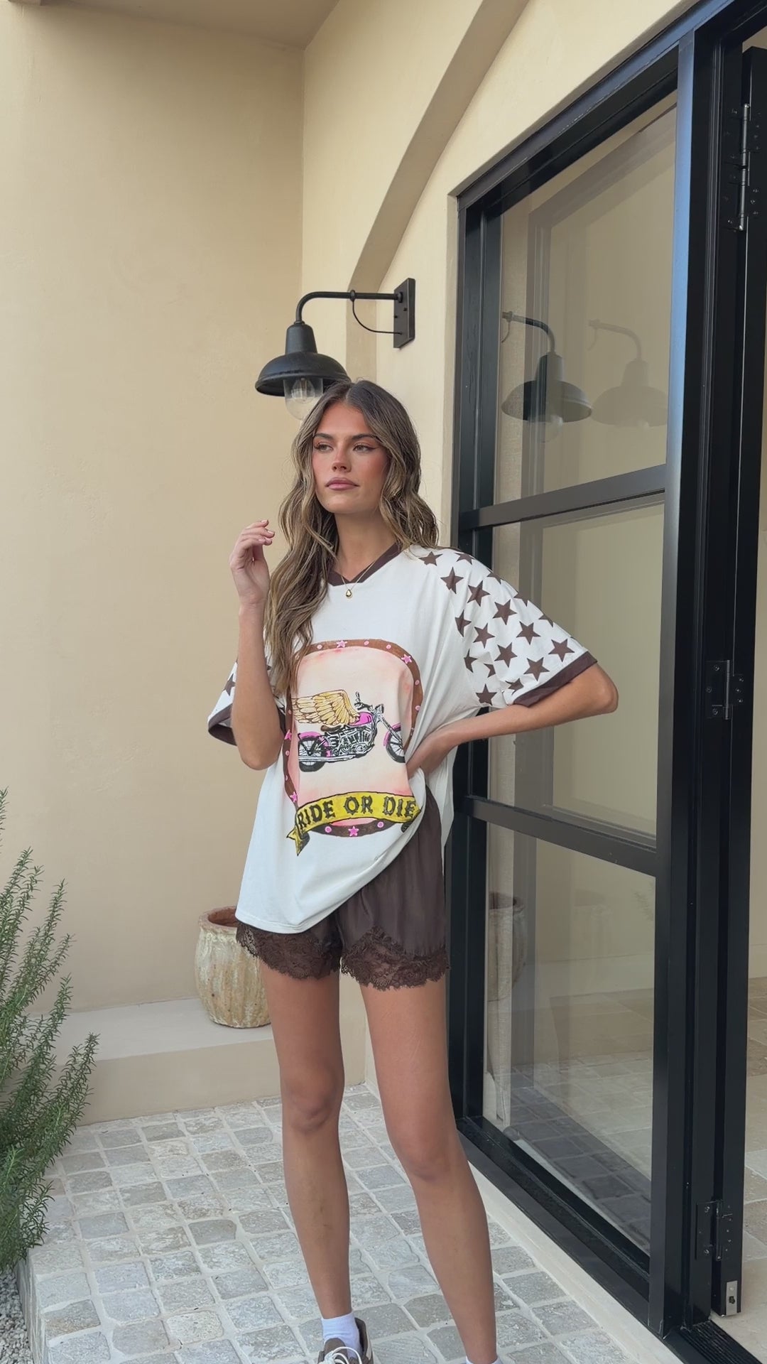 Ride Or Die Oversized T-Shirt - White/Brown - Billy J