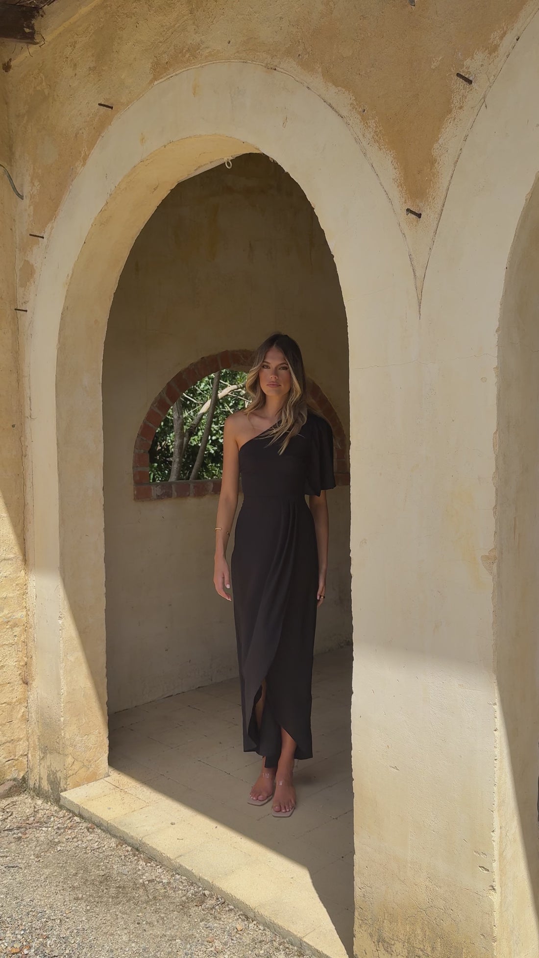 Emma One Sleeve Maxi Dress - Black - Billy J