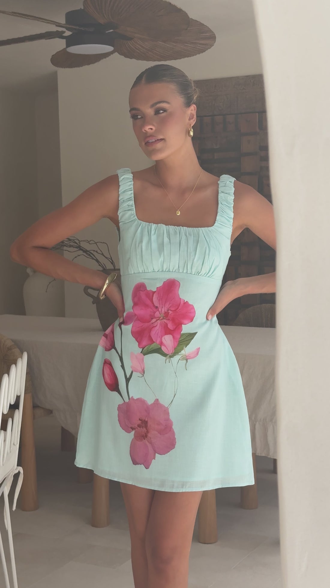Adley Mini Dress - Blue/Pink Floral - Billy J
