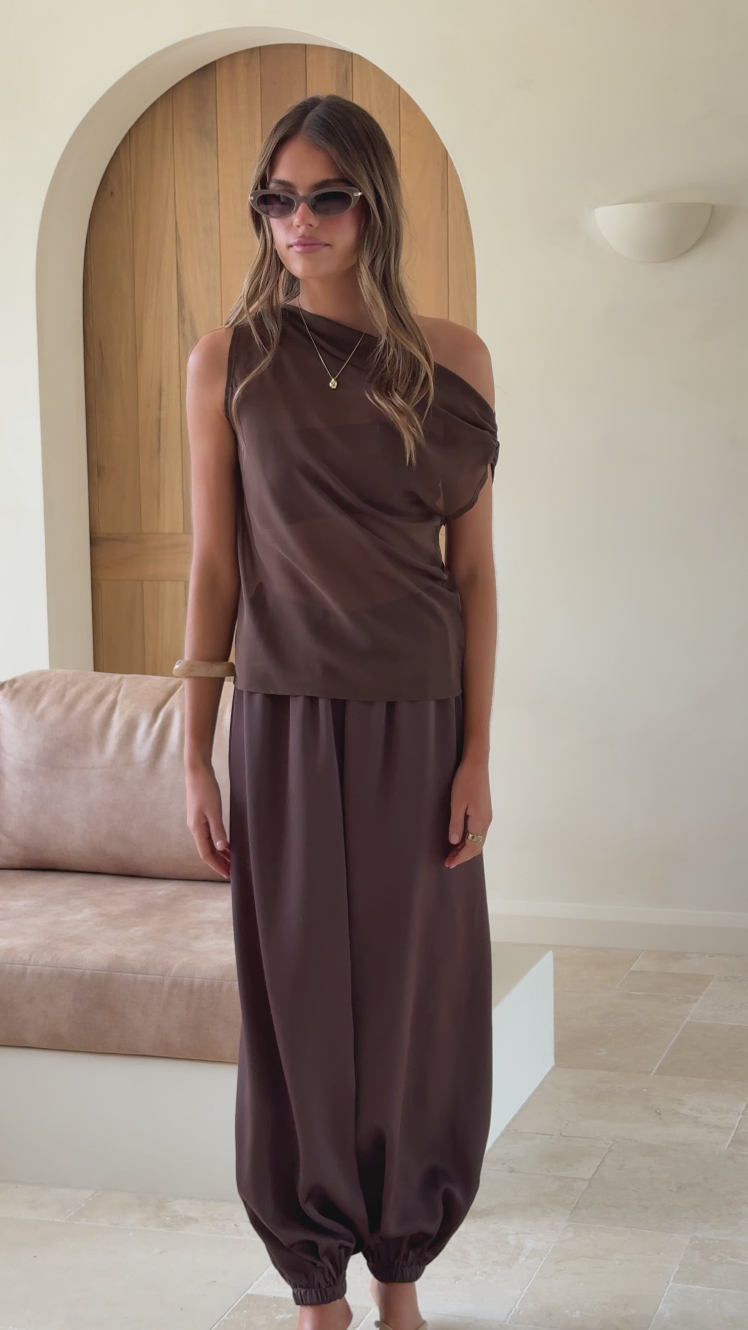 Zabella Sheer Off Shoulder Top - Chocolate - Billy J