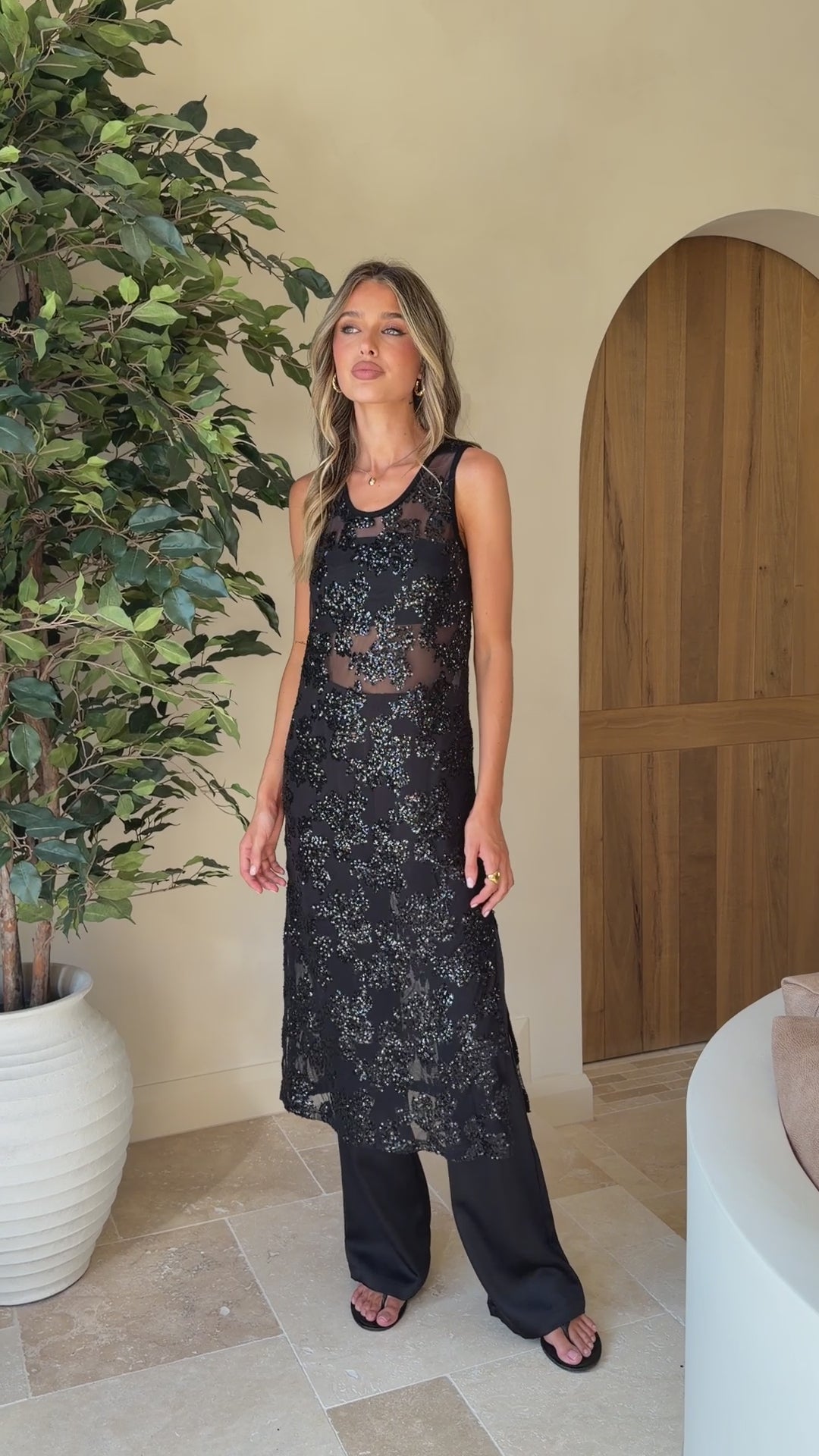 Load video: Valencia Sequin Maxi Dress - Black - Billy J
