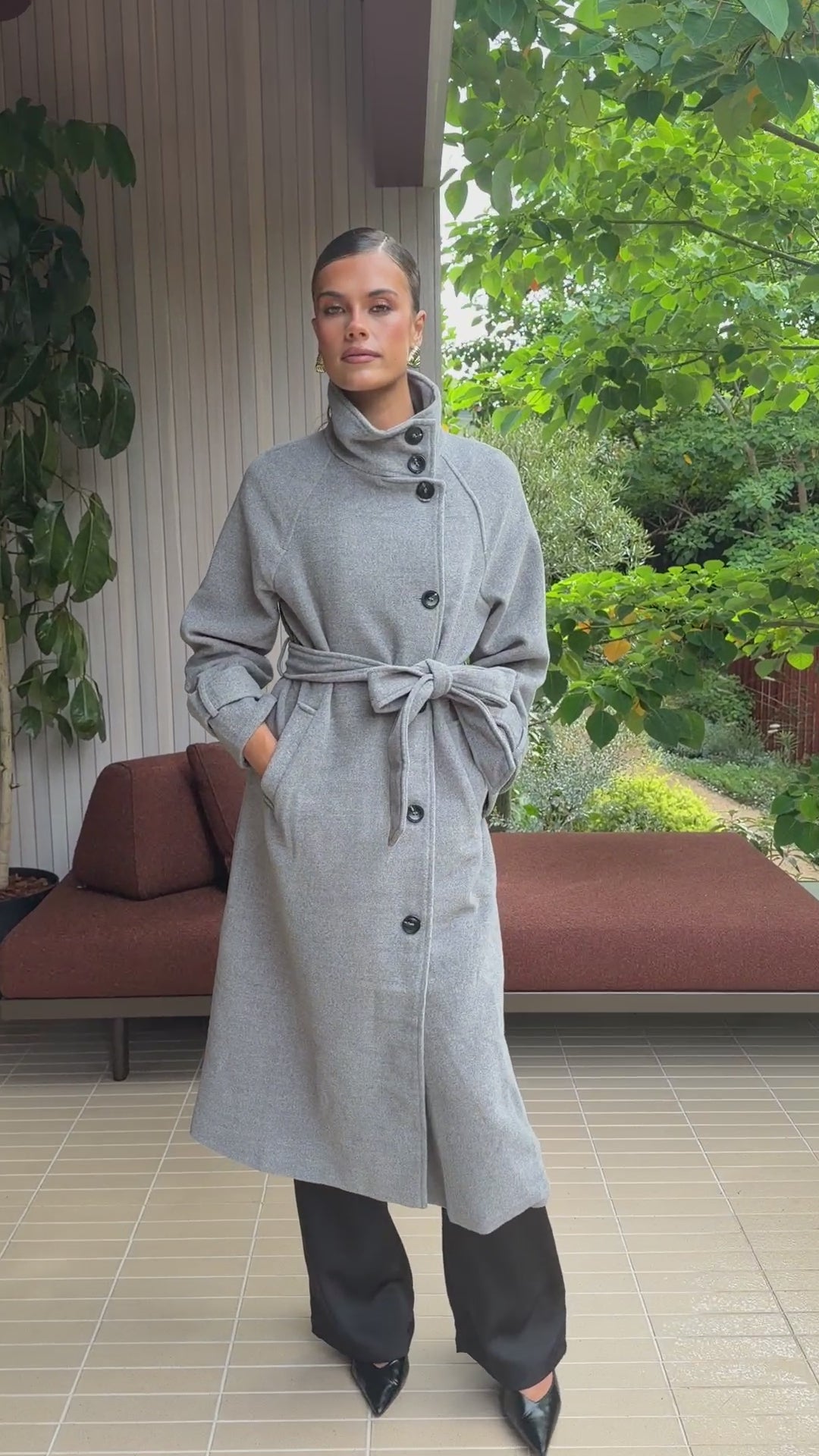 Eden Funnel Neck Coat - Grey - Billy J