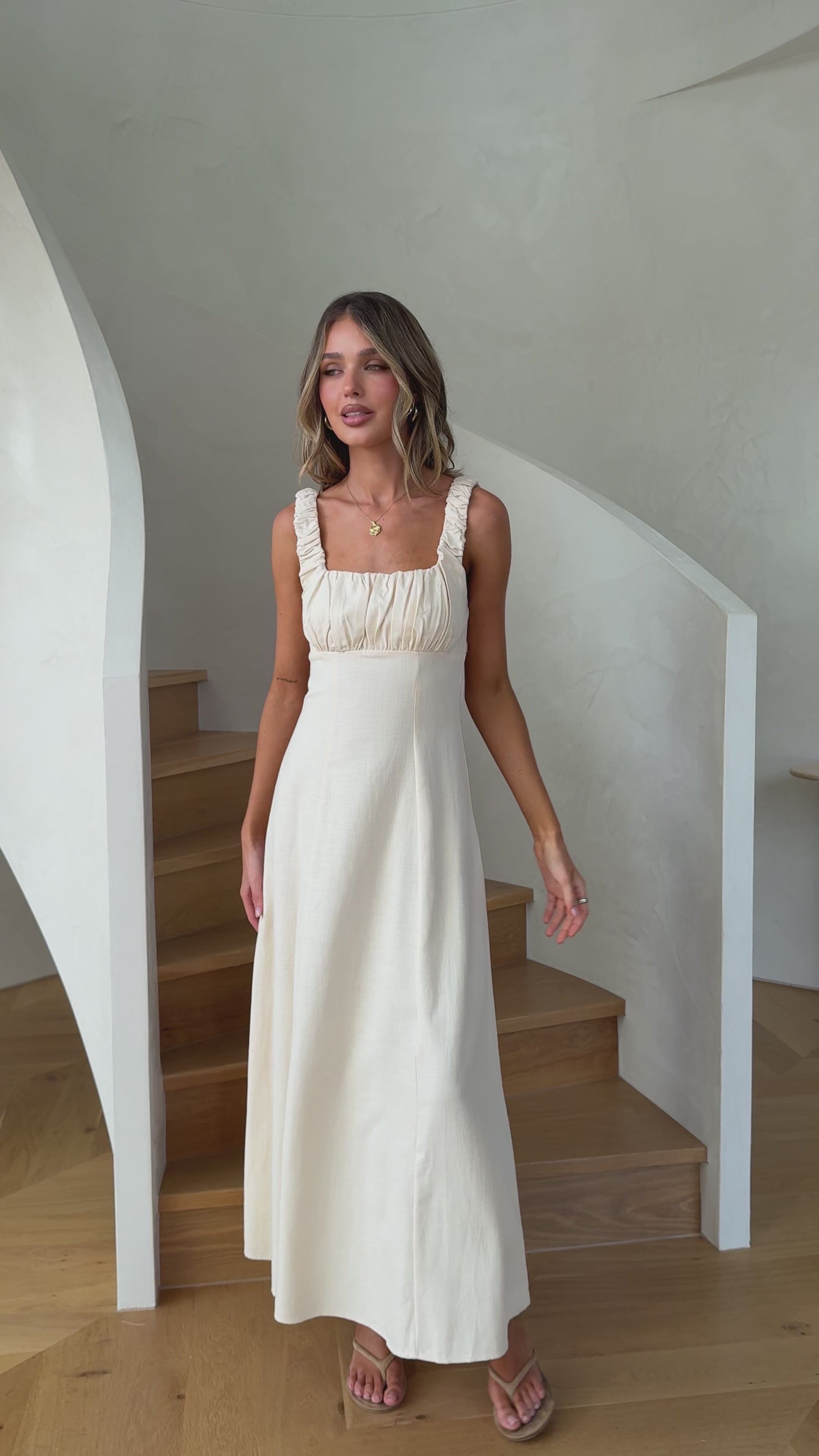 Load video: Adley Maxi Dress - Cream - Billy J