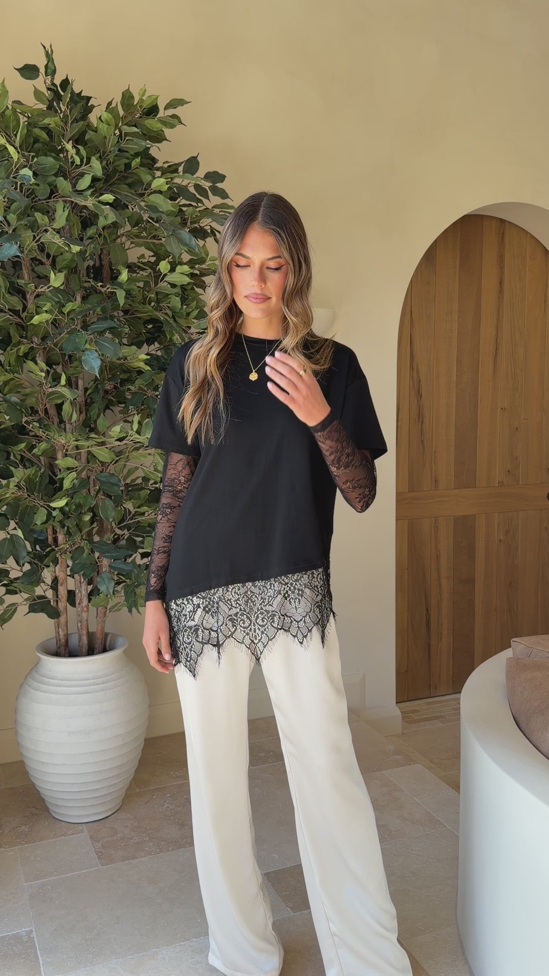 Quinn Lace Long Sleeve Top - Black - Billy J