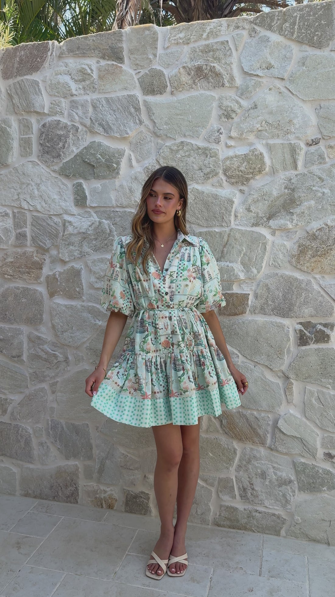 Nalita Mini Dress - Blue Print - Billy J