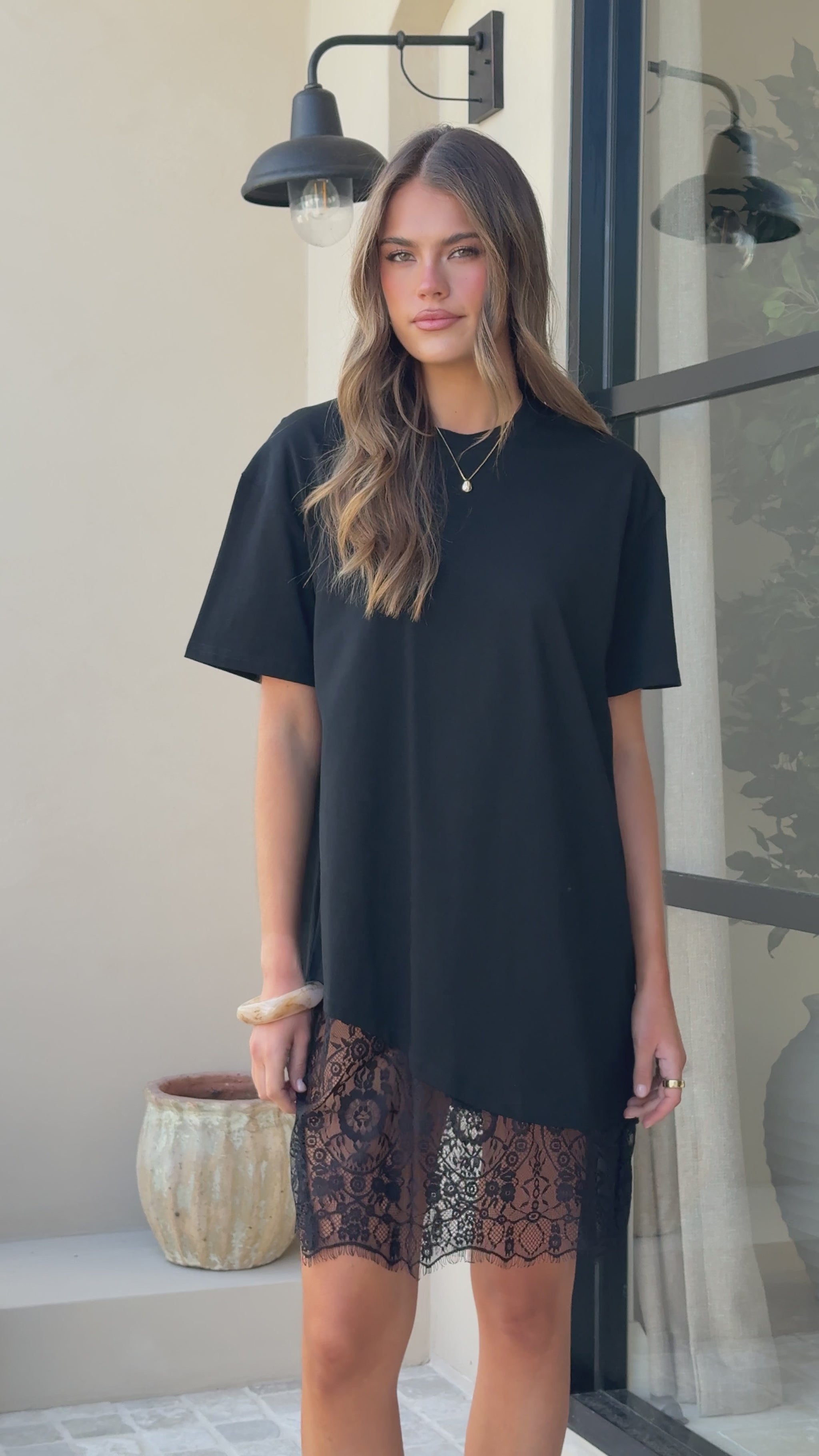 Avei Lace T-Shirt Mini Dress - Black - Billy J