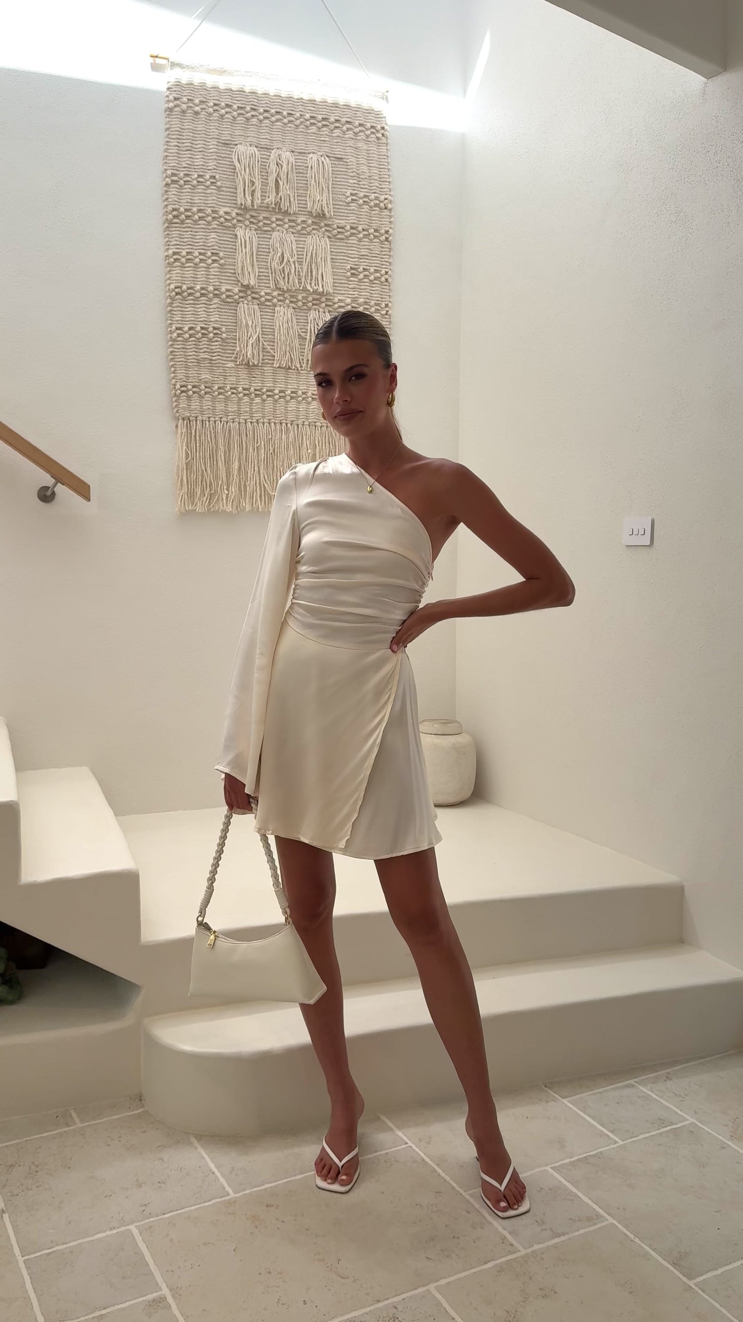 Letty One Shoulder Mini Dress - Cream - Billy J