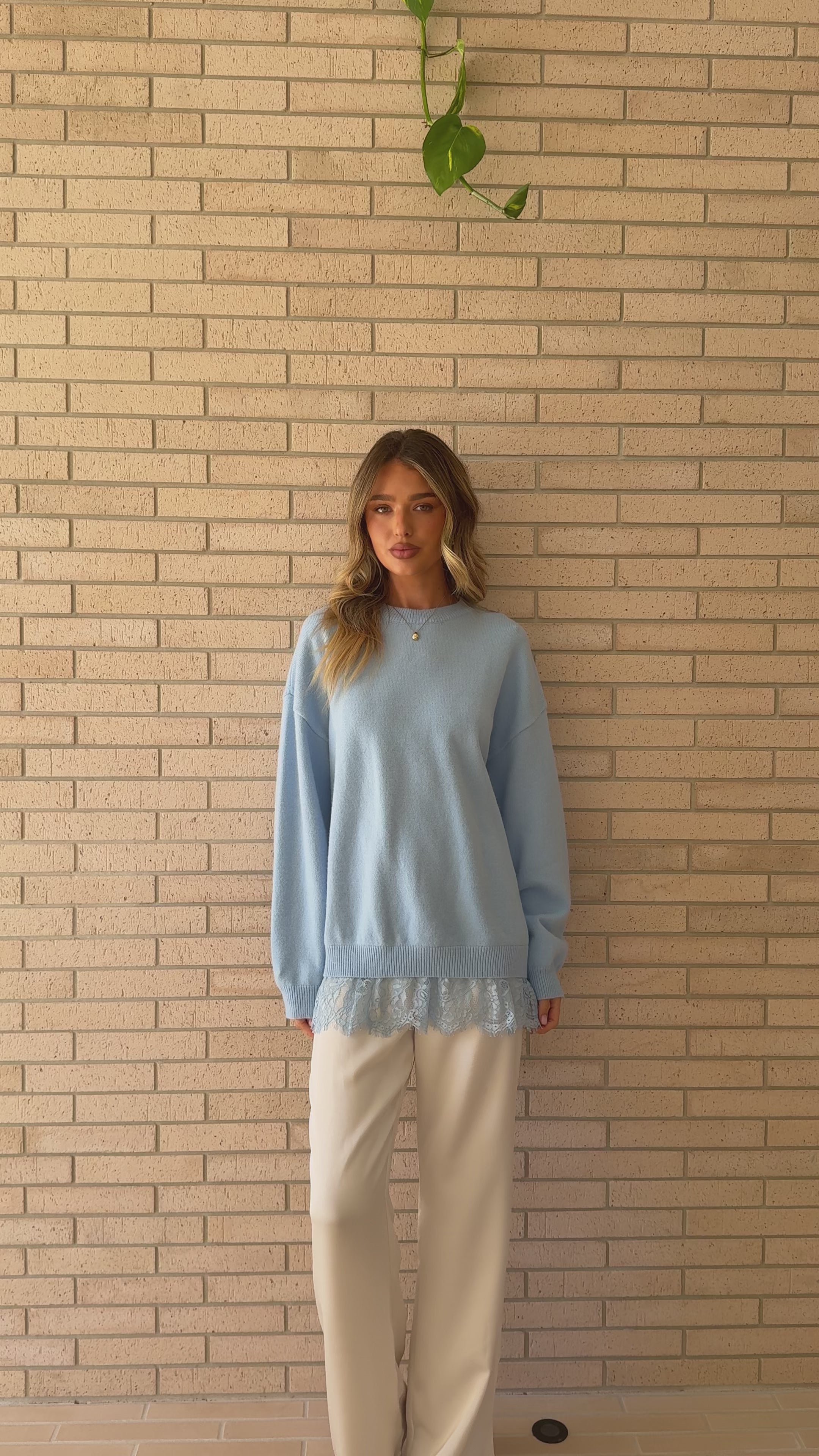 Load video: Stevie Lace Trim Sweater - Blue - Billy J