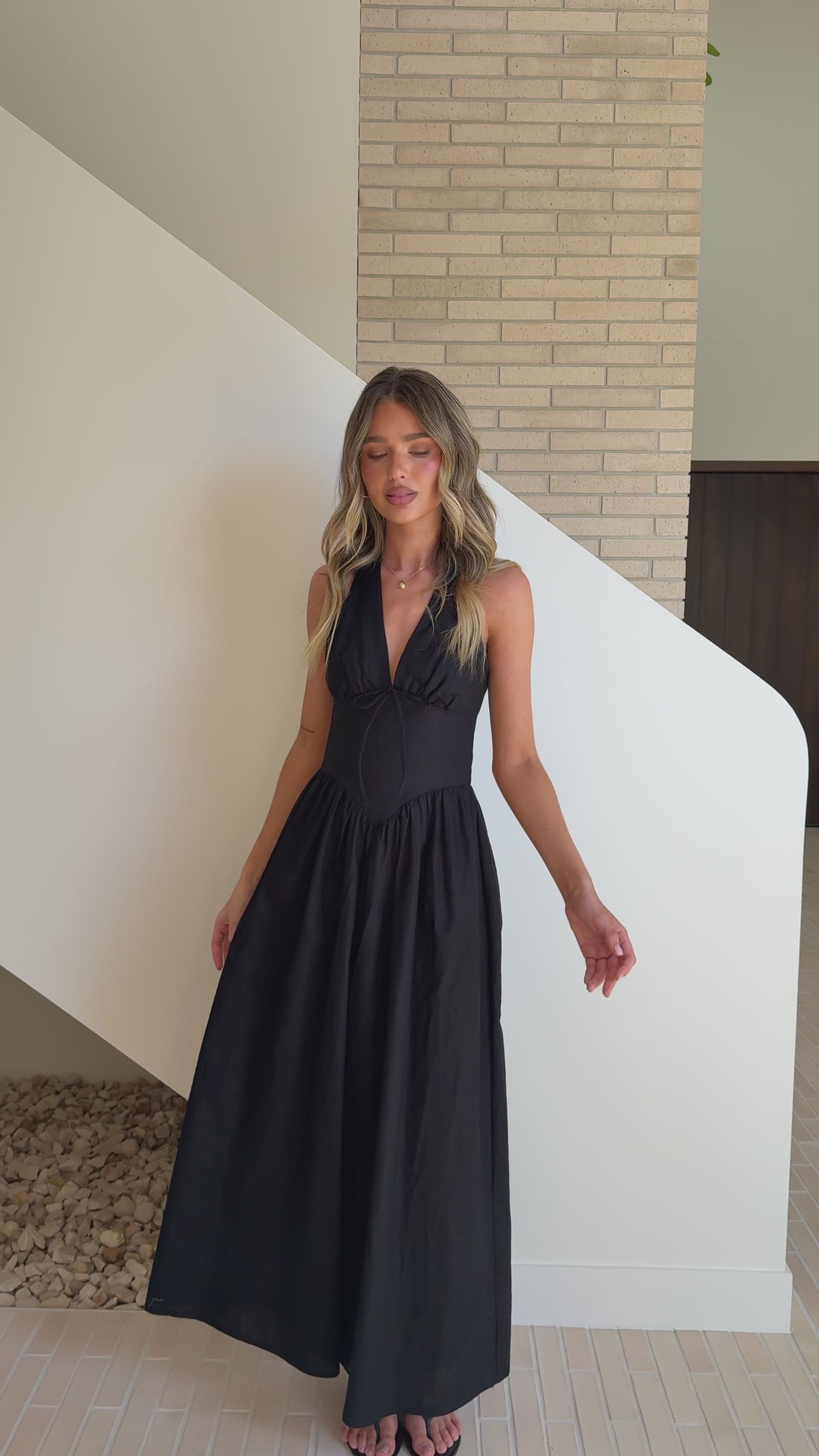 Rachel Tie Back Maxi Dress - Black - Billy J