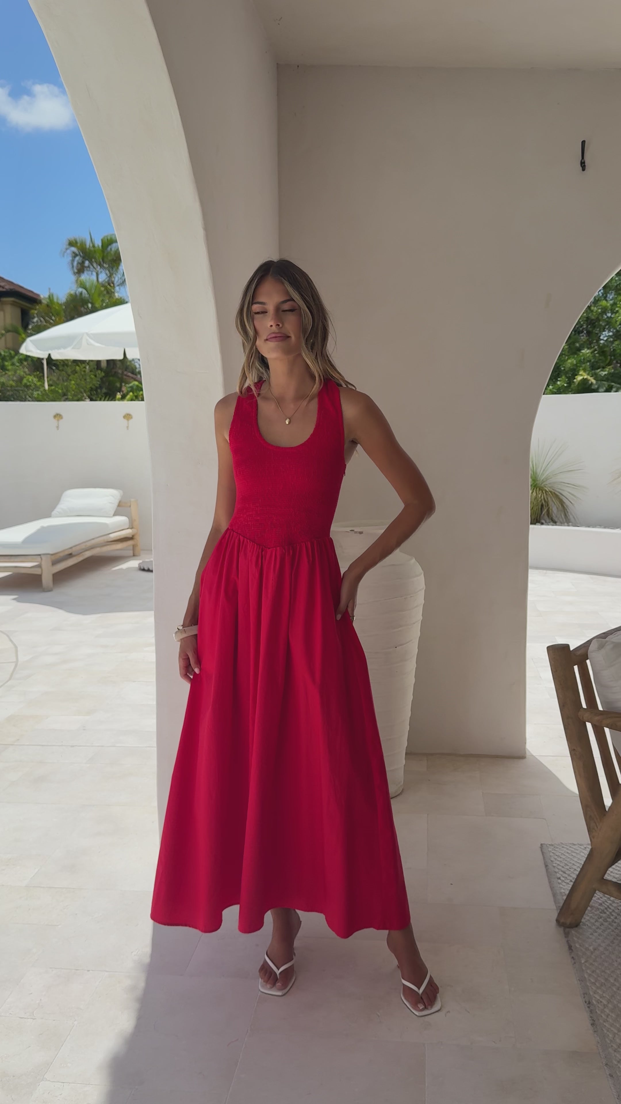 Load video: Maia Maxi Dress - Red - Billy J