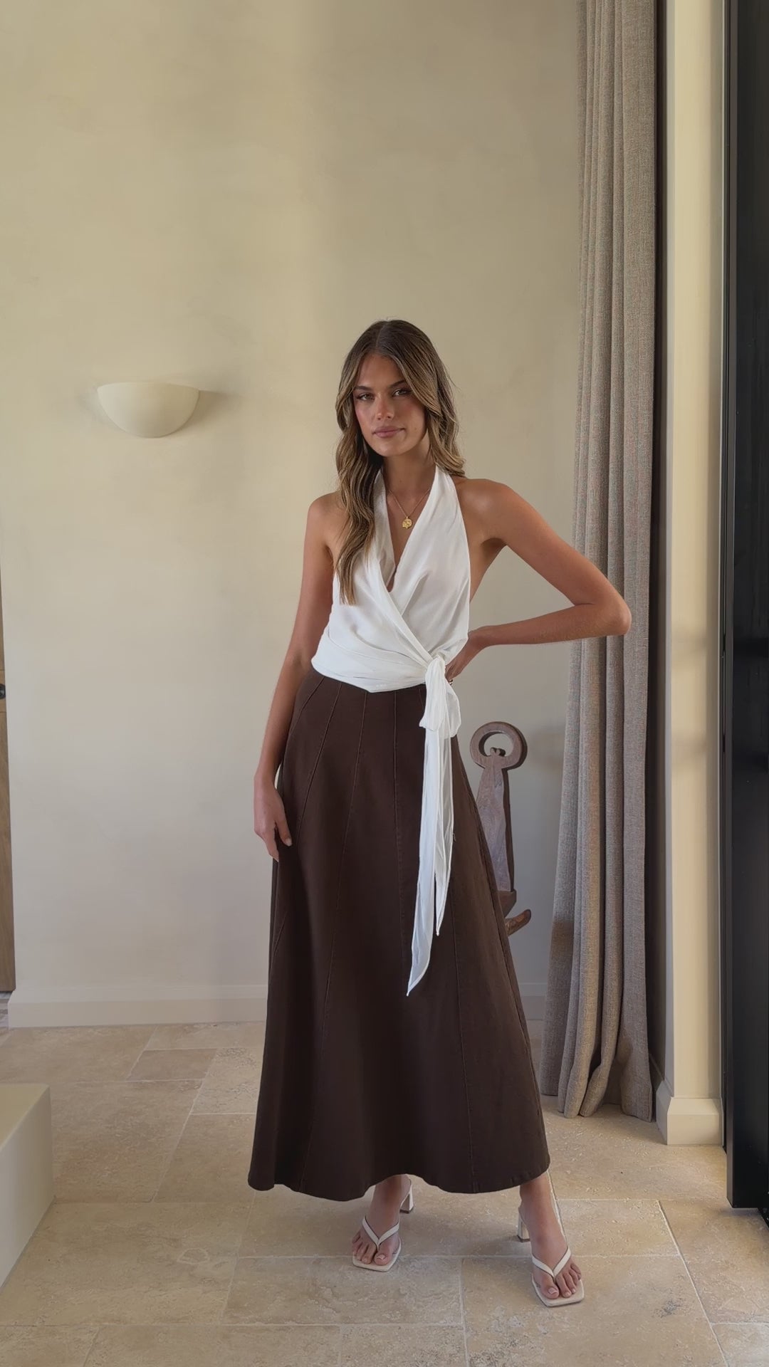 Zira Denim Maxi Skirt - Chocolate - Billy J