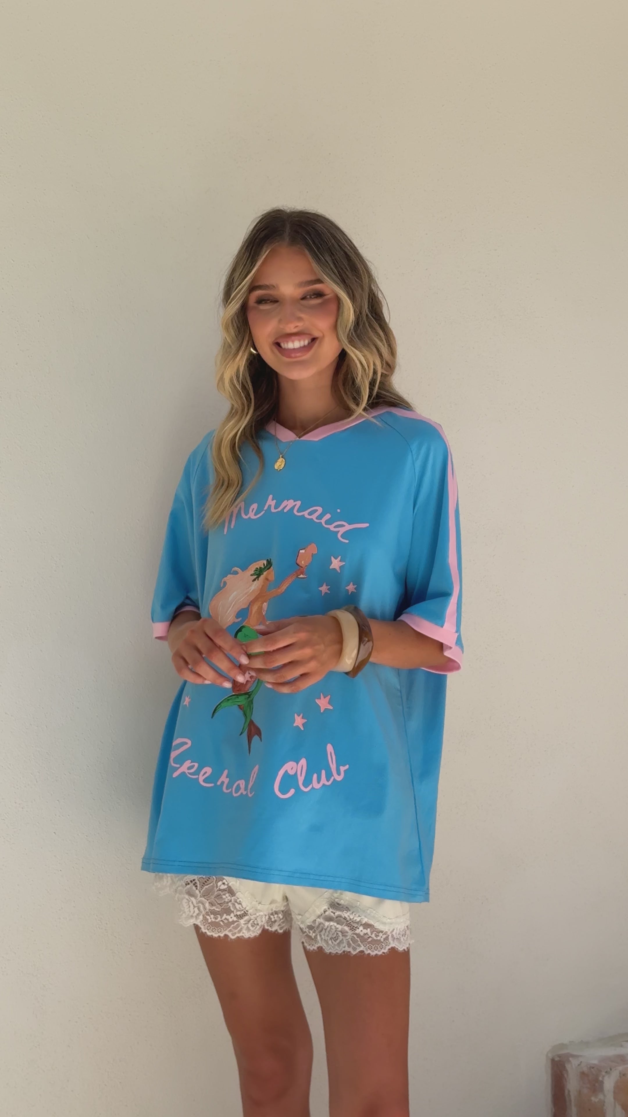 Load video: Mermaid Aperol Oversized Tee - Blue - Billy J