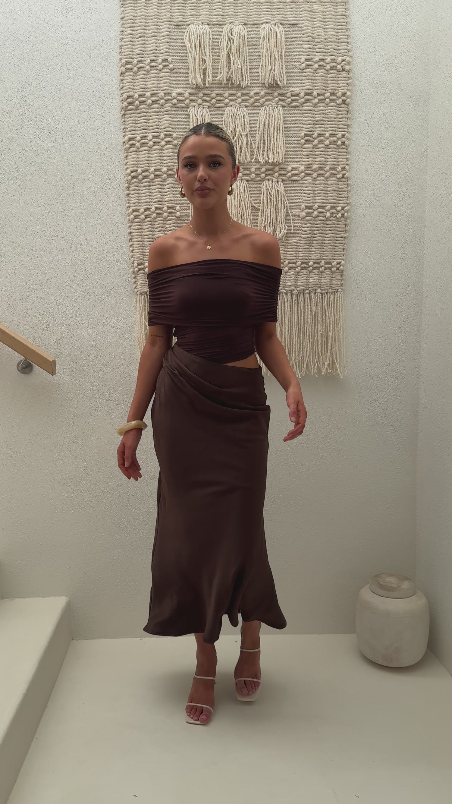 Daena Off Shoulder Maxi Dress - Chocolate - Billy J