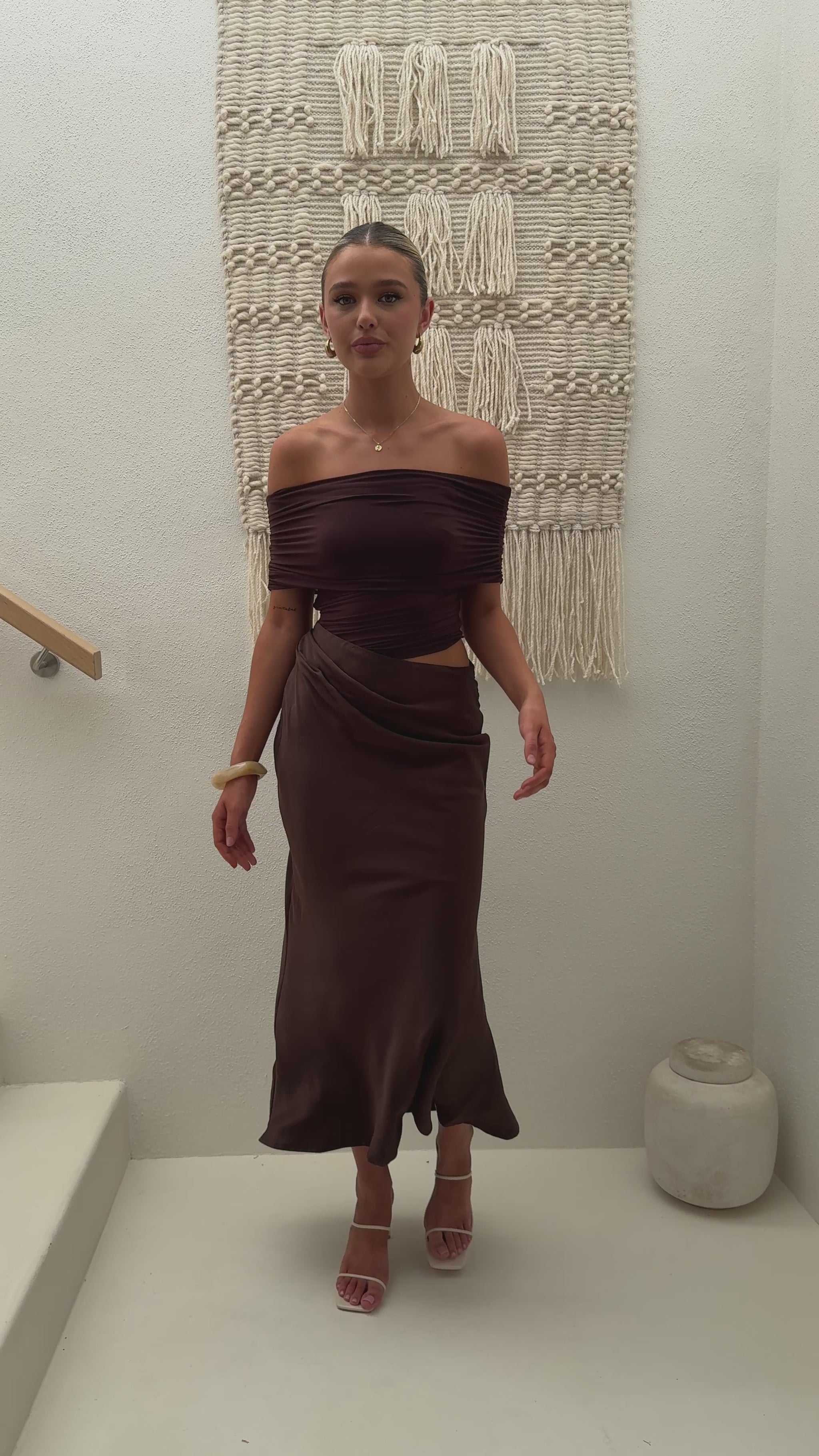 Daena Off Shoulder Maxi Dress - Chocolate - Billy J