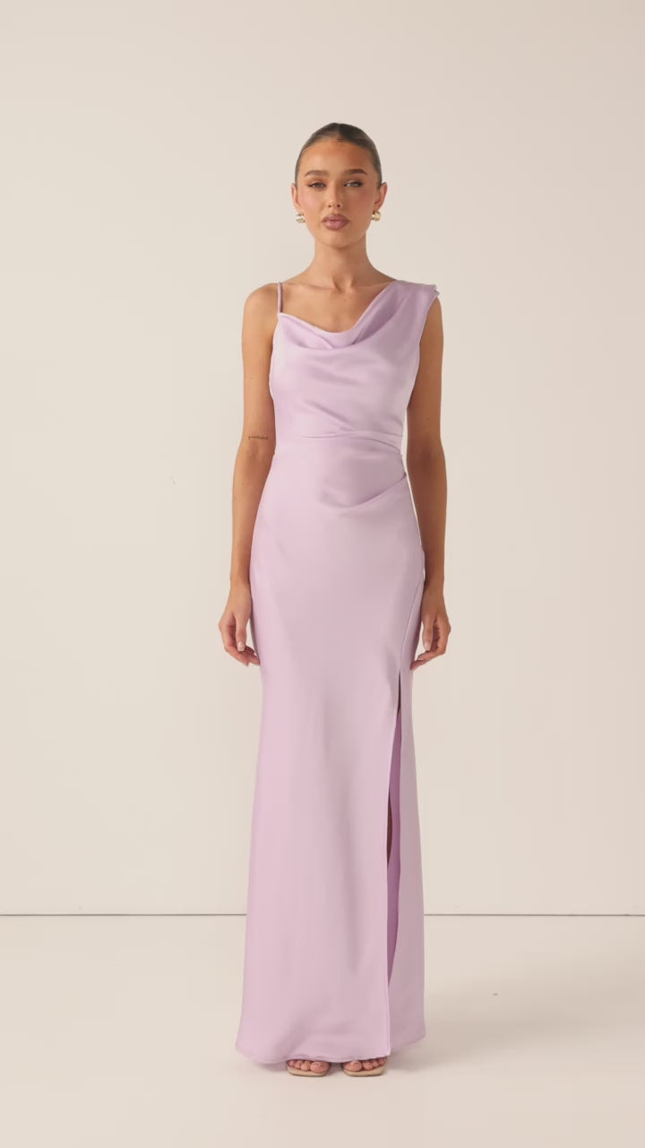 Load video: Iris Asymmetrical Maxi Dress - Lilac