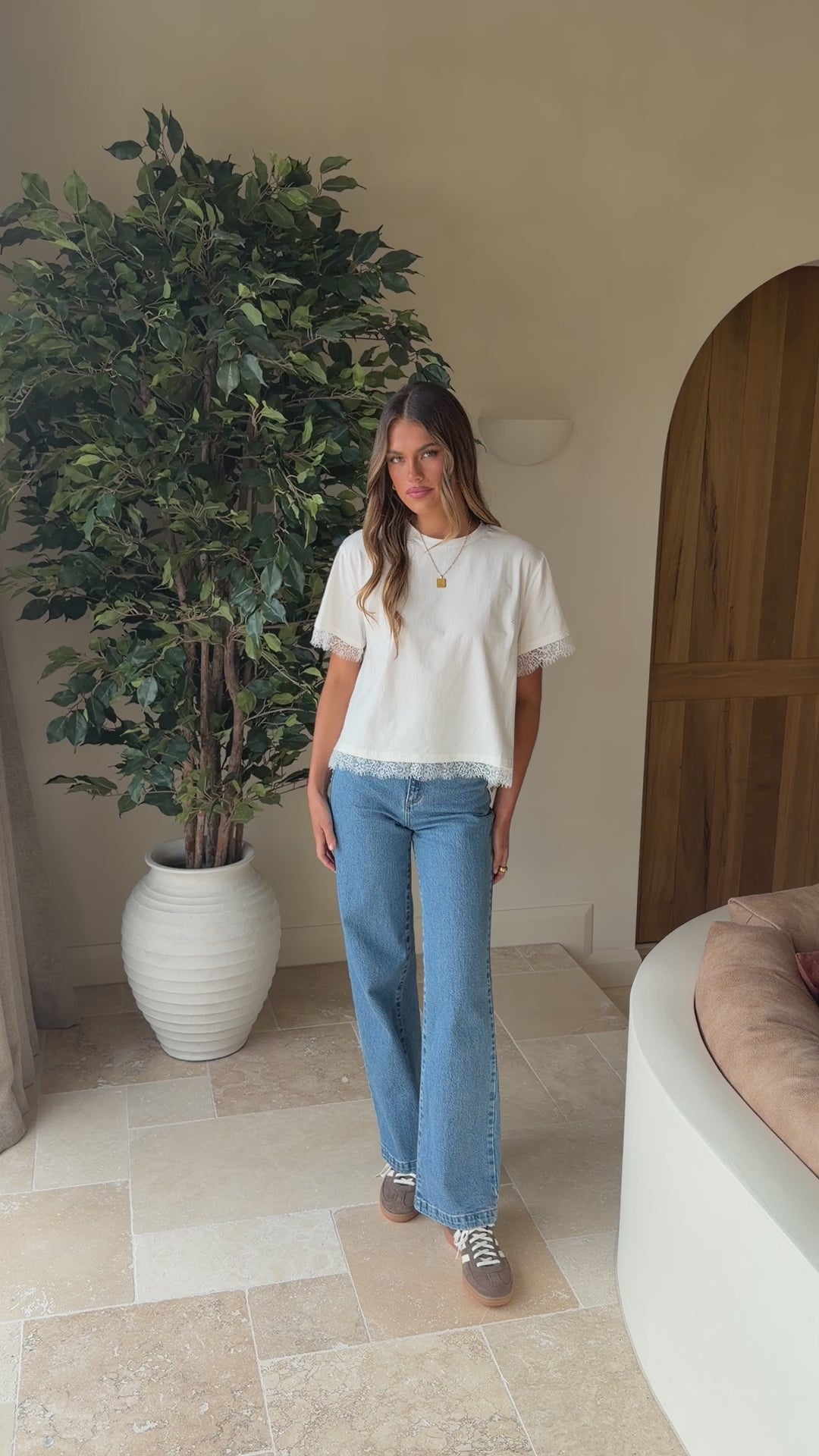Load video: Clare Lace Back T-Shirt - White - Billy J