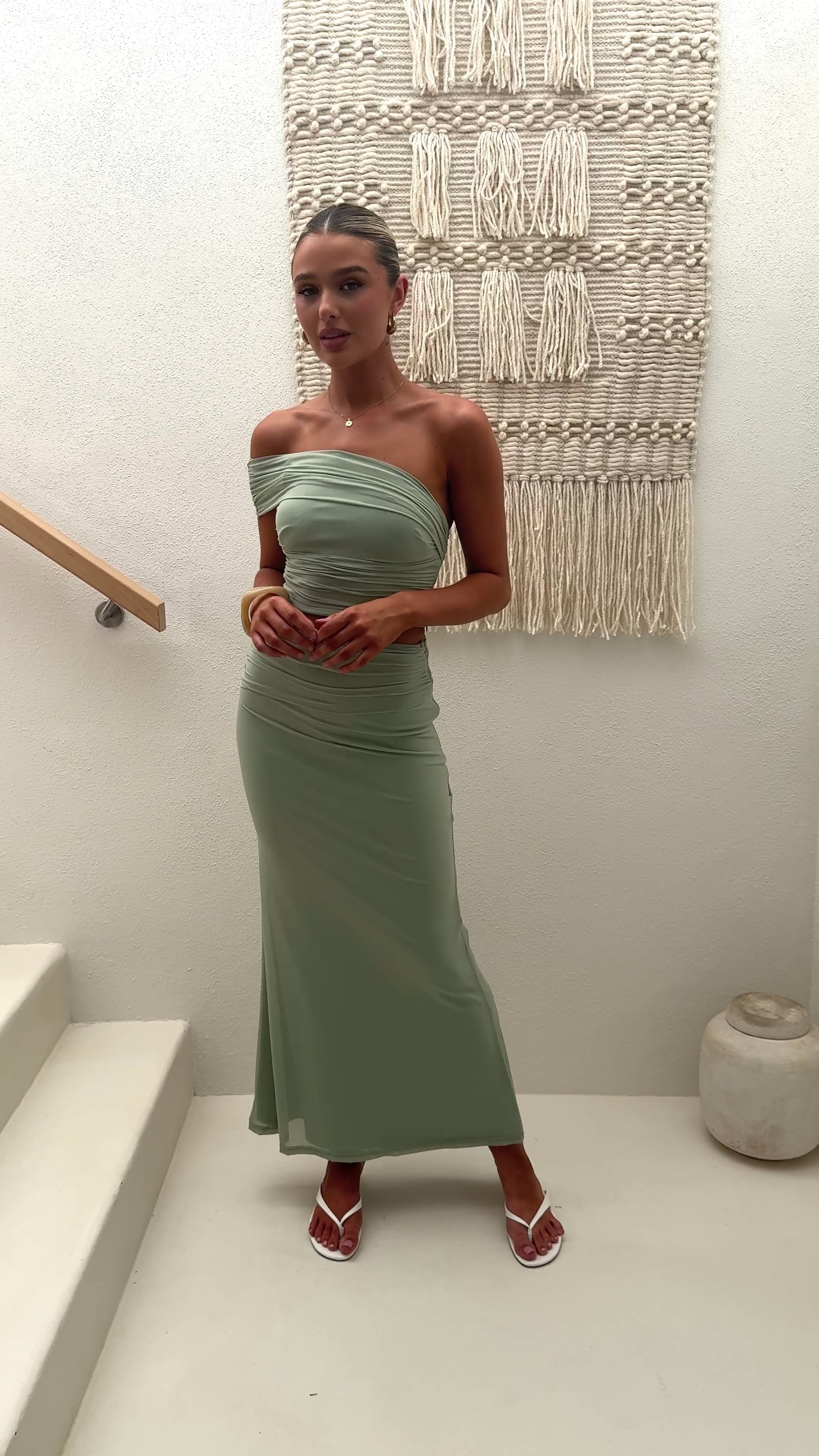 Load video: Coda Off Shoulder Top - Sage - Billy J