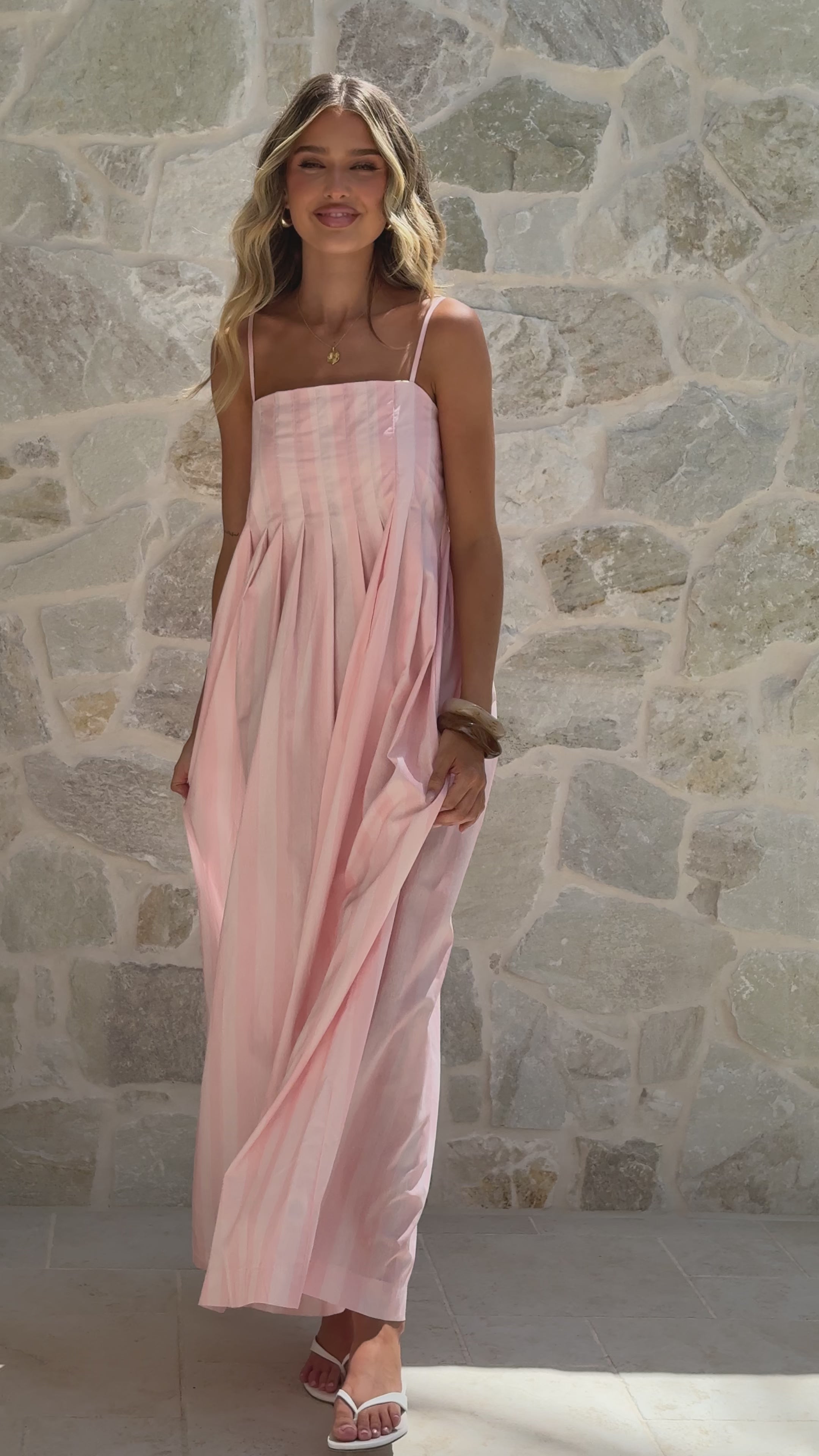 Load video: Pippa Maxi Dress - Pink Stripe - Billy J