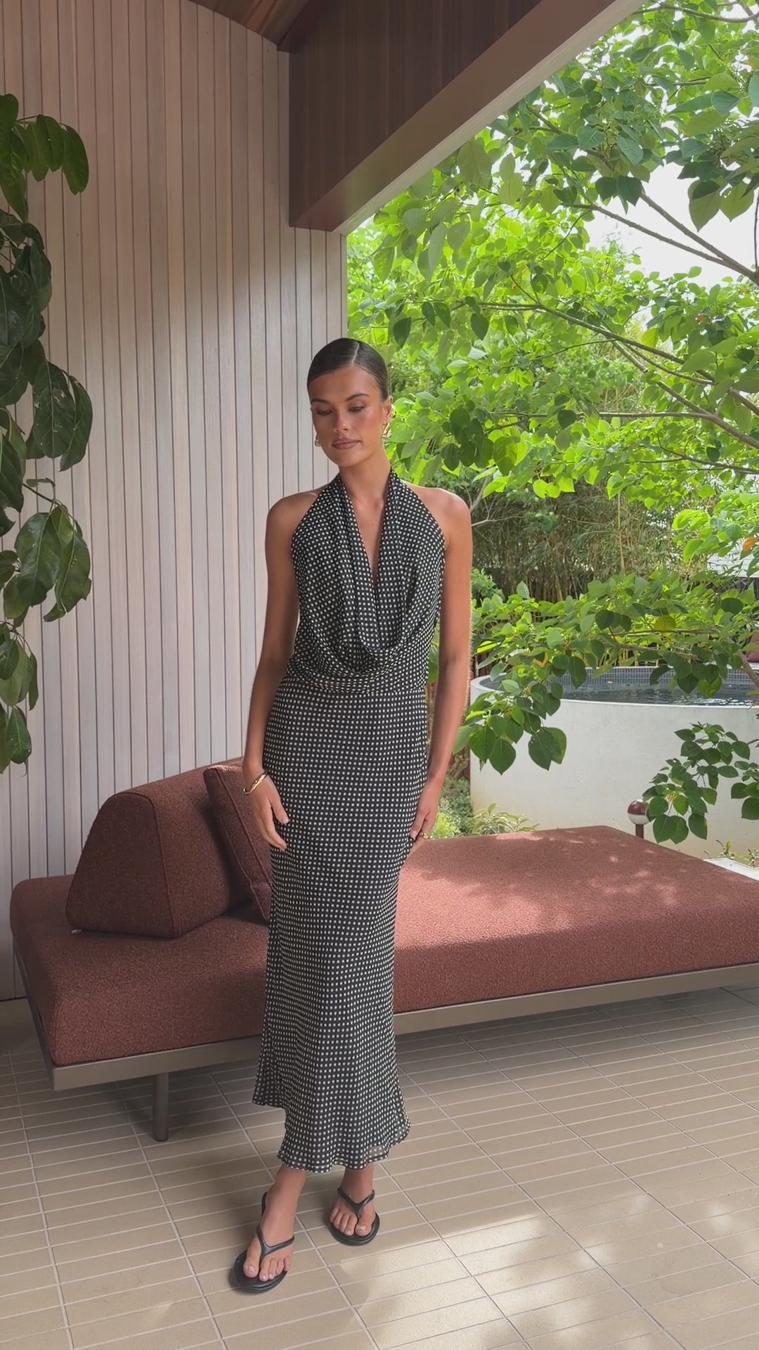 Load video: Marlowe Maxi Dress - Black/White Spot - Billy J