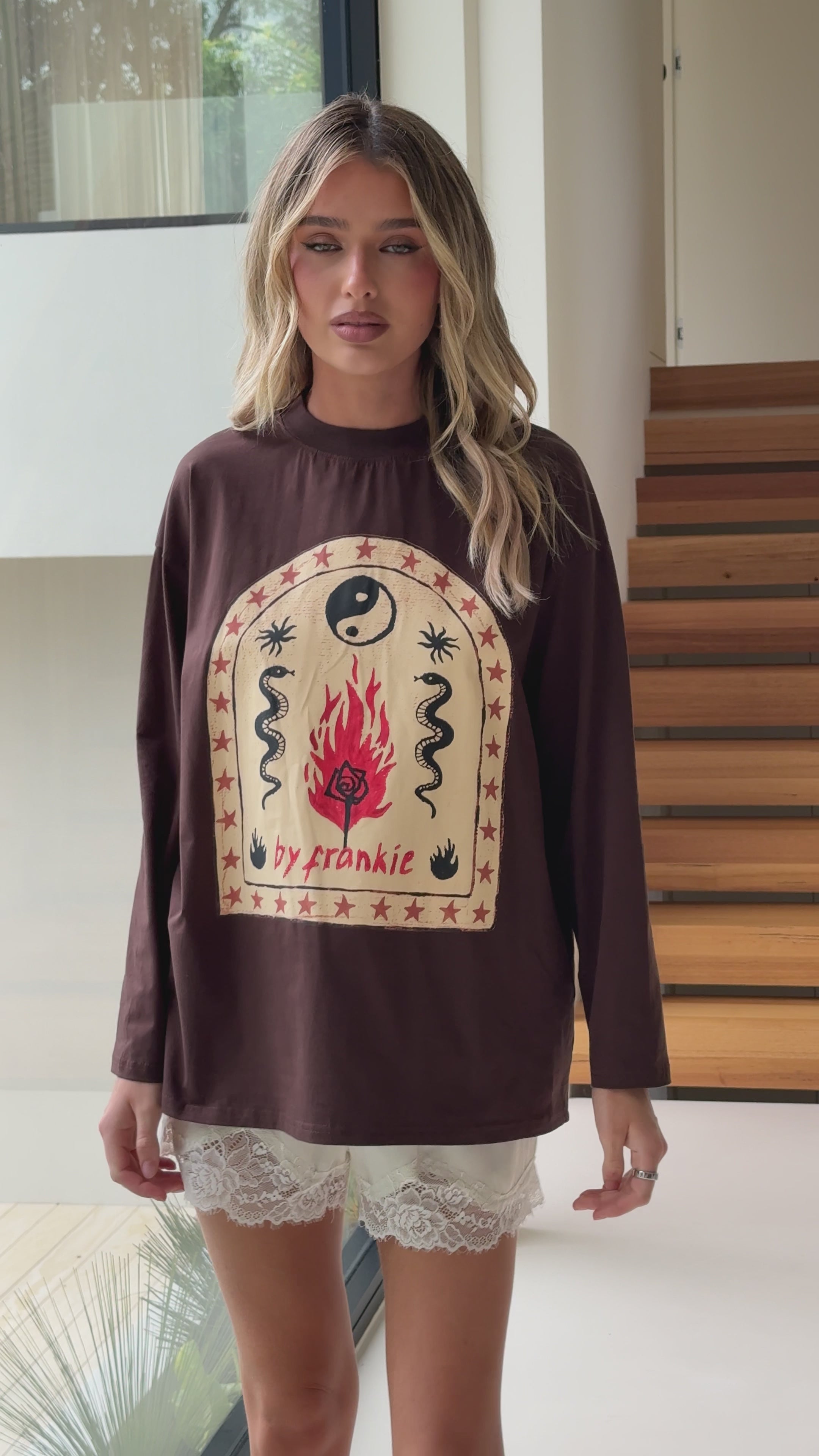 Load video: Mia Long Sleeve Tee - Brown - Billy J