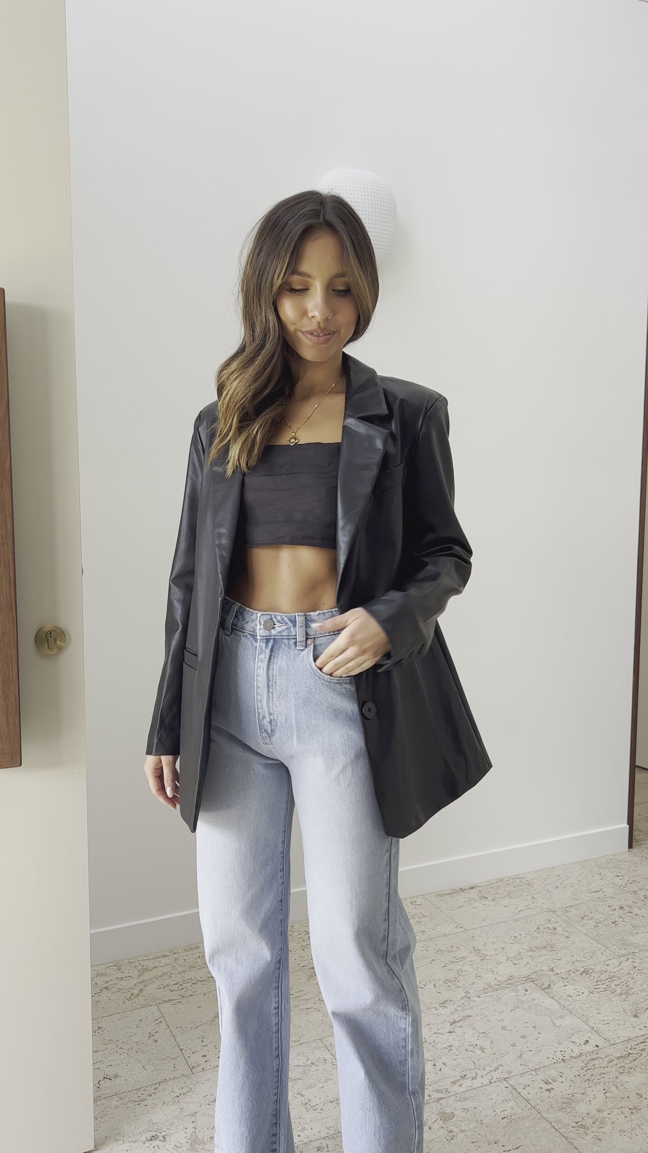 Load video: Belinda Leather Blazer - Black - Billy J