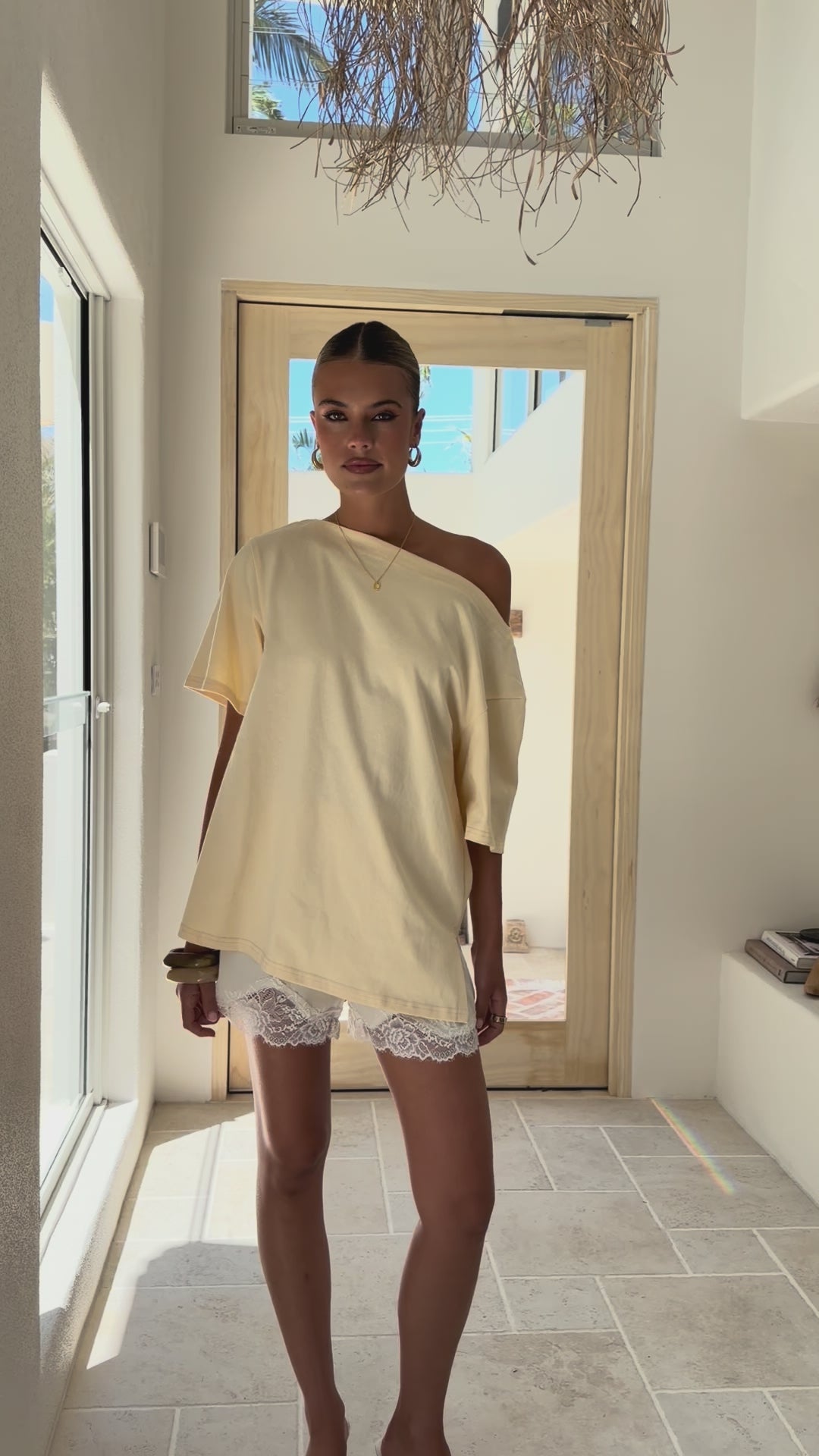Pia One Shoulder Oversize Tee - Yellow - Billy J