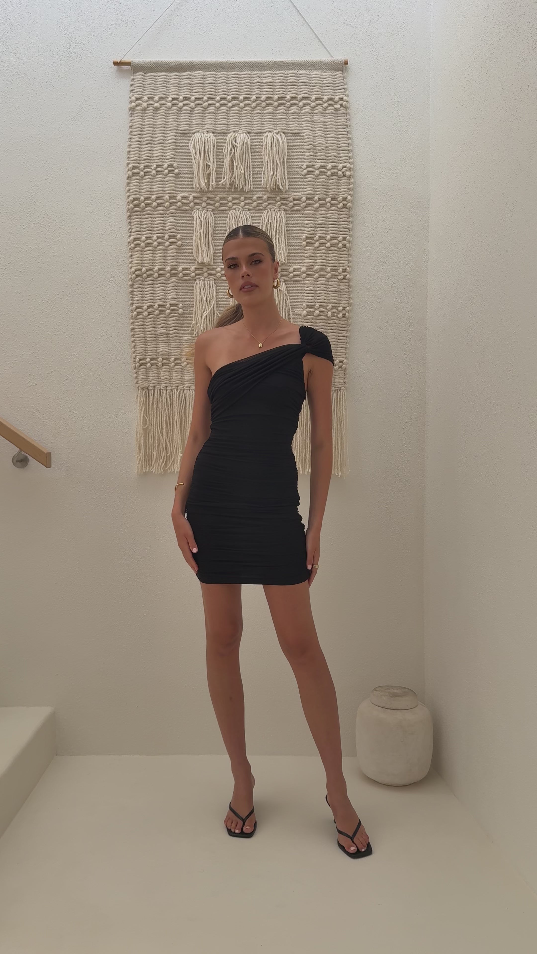 Load video: Liana Asymmetrical Mini Dress - Black - Billy J