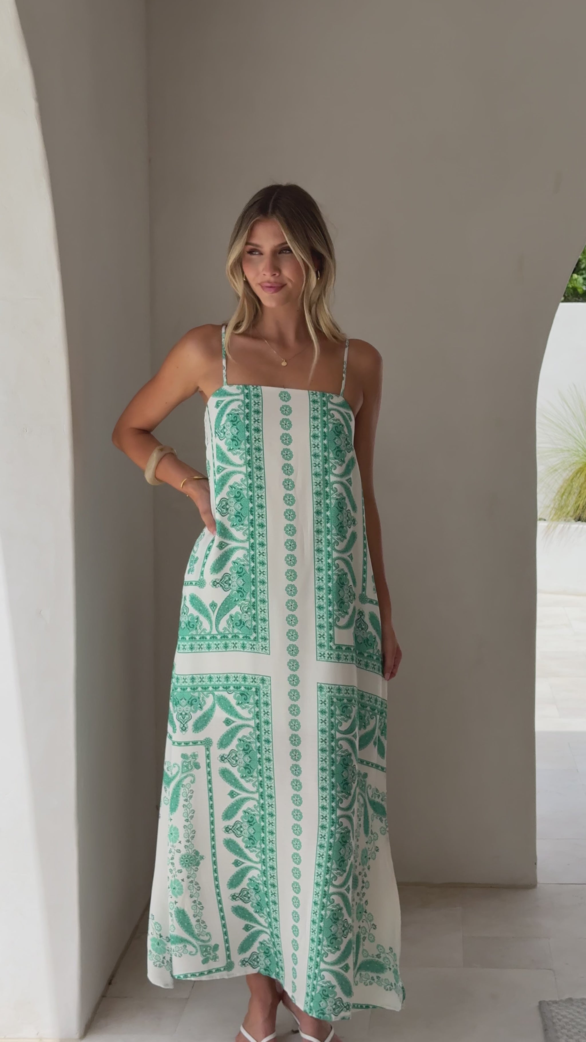 Talise Maxi Dress- Green Aztec - Billy J