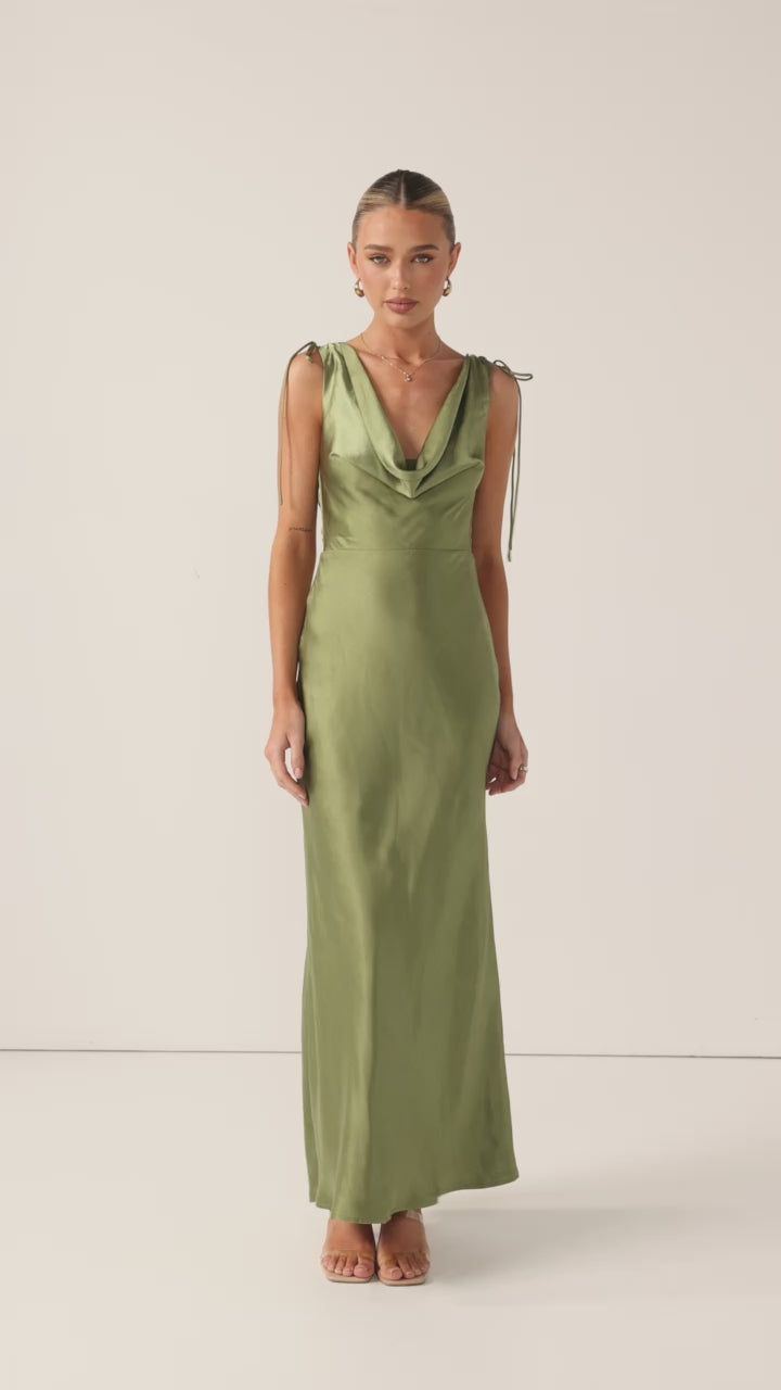 Madeline Cowl Neck Maxi Dress - Olive - Billy J