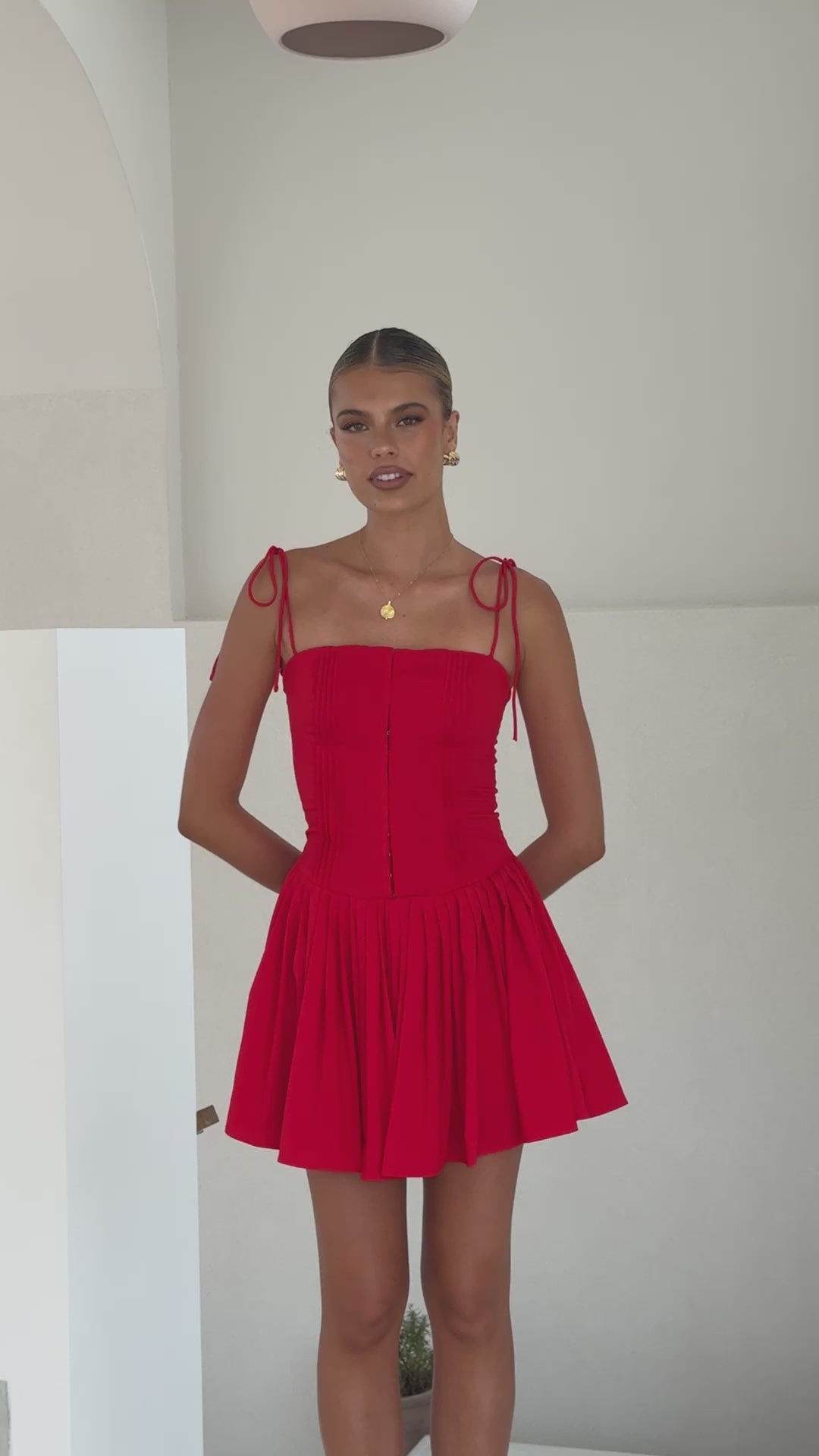 Load video: Bethi Mini Dress - Red - Billy J