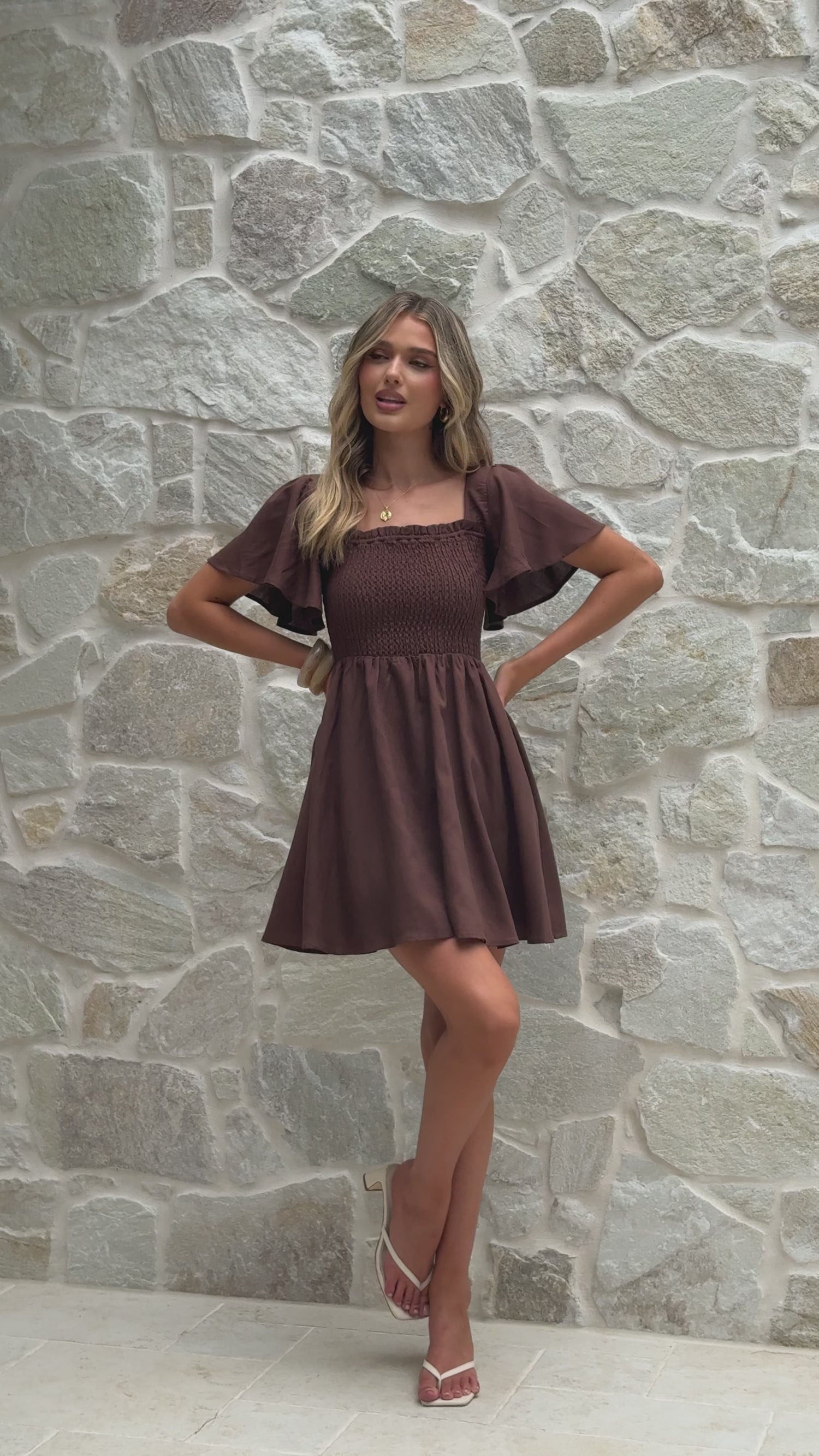 Molly Linen Mini Dress - Chocolate - Billy J